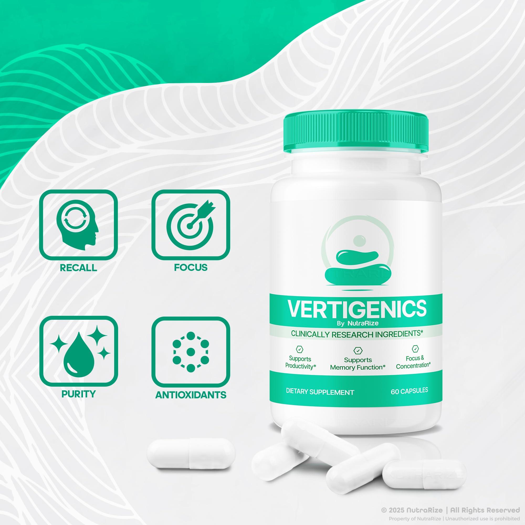 NutraRize Vertigenics - Natural Formula for Balanced Nutrition, Maximum Strength Supplement for Cognitive Health & Wellness, Premium Support Capsules, Vertigenics Reviews Official (60 Capsules)
