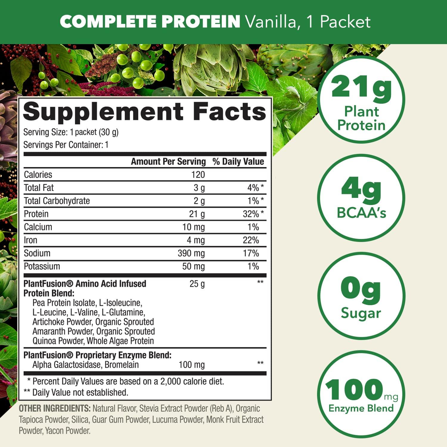 PlantFusion PlantFusion Complete Vegan Protein Powder - Plant Based Protein Powder With BCAAs, Digestive Enzymes and Pea Protein - Keto, Gluten Free, Soy Free, Non-Dairy, No Sugar, Non-GMO - Vanilla Pack of 12