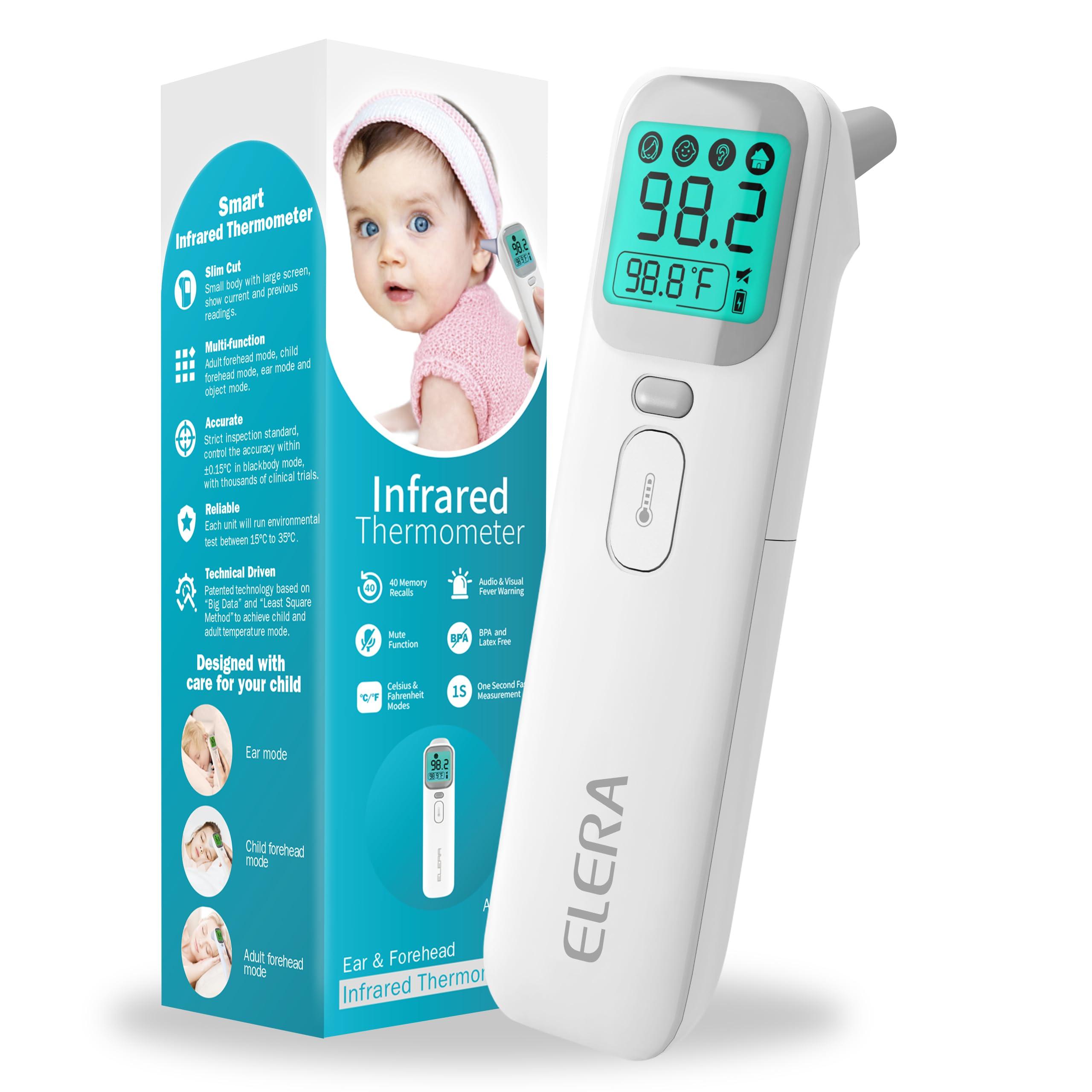 ELERA Elera Ear Thermometer for Kids, Baby Thermometer with Forehead and Ear Mode for Adults, Infant, Kids and Toddler, Touchless and 1 Second Reading with Fever Alarm and Mute Function, LCD