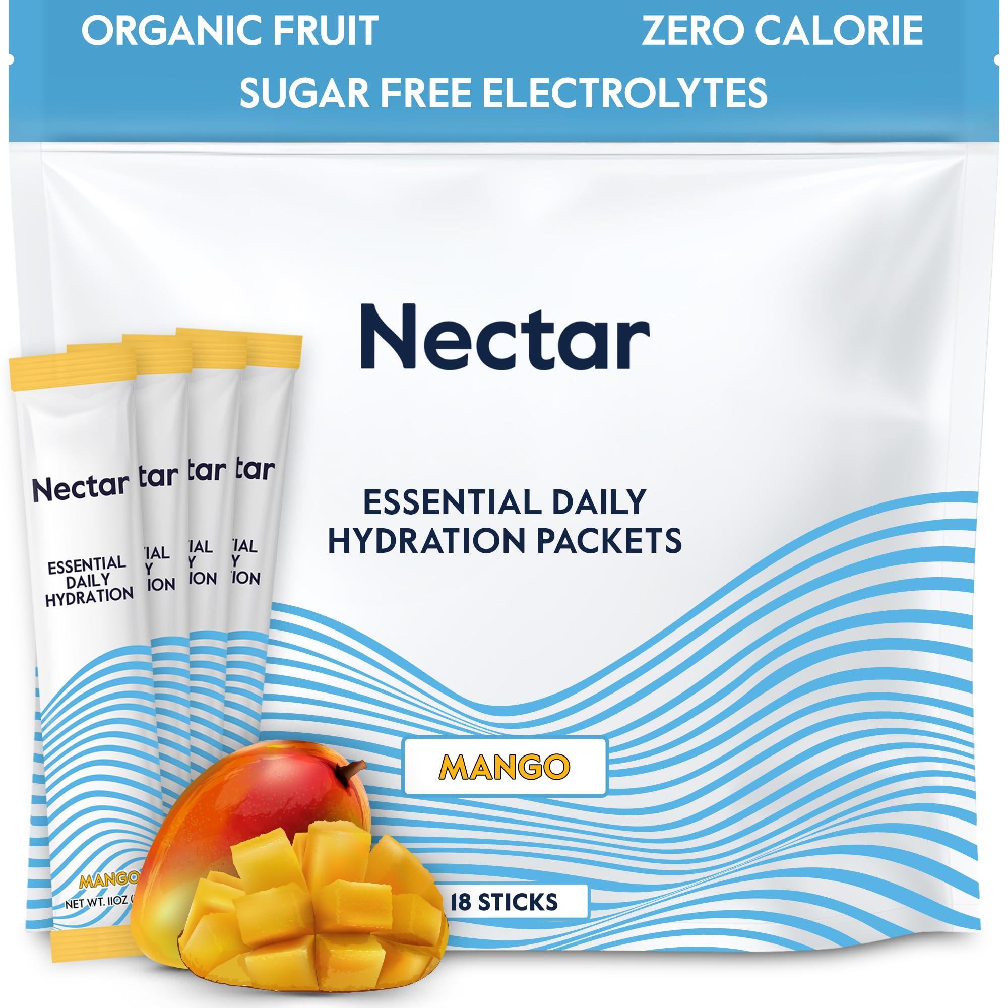 Nectar Nectar Hydration Packets - Electrolytes Powder Packets - Sugar Free & 0 Calorie - Organic Fruit Liquid Daily IV Hydrate Packets for Dehydration Relief & Rapid Rehydration (Mango 18 Pack)