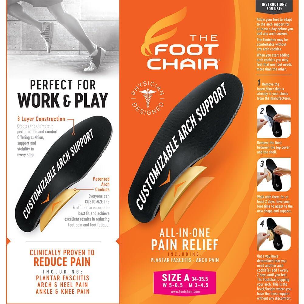 The Foot Chair FootChair Orthotics with Pads for Adjustable Arch Height. Relieve Plantar Fasciitis and Other Foot Pain (Women's 5-6.5 / Men's 3-4.5)