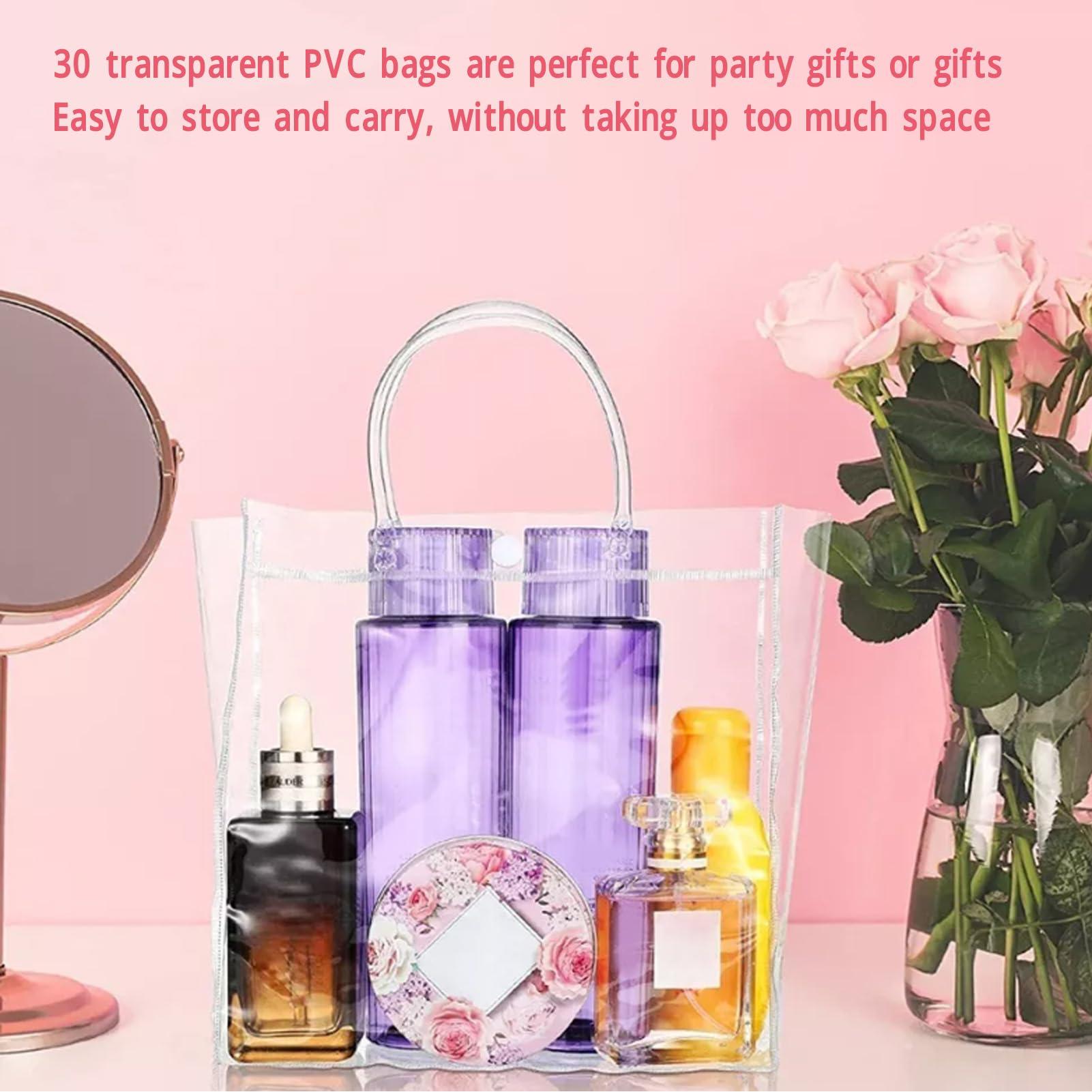 Dpofirs 30 Pack Clear Gift Bags with Handle, Reusable Plastic Bags Small Gift Wrap Tote Bags Clear Bags for Gifts Wedding Party Favors, Transparent Gift Wrap Bag