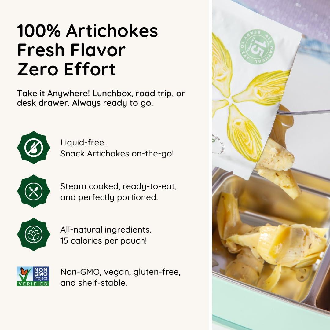 Poshi POSHI Marinated Artichoke Hearts Snack Pack | Basil + Thyme | Keto, Vegan, Paleo, Non GMO, Low Carb + Calorie, Gluten Free, Fully Cooked Vegetables, Gourmet, Healthy, All Natural (10 Pack, 1.58 oz)
