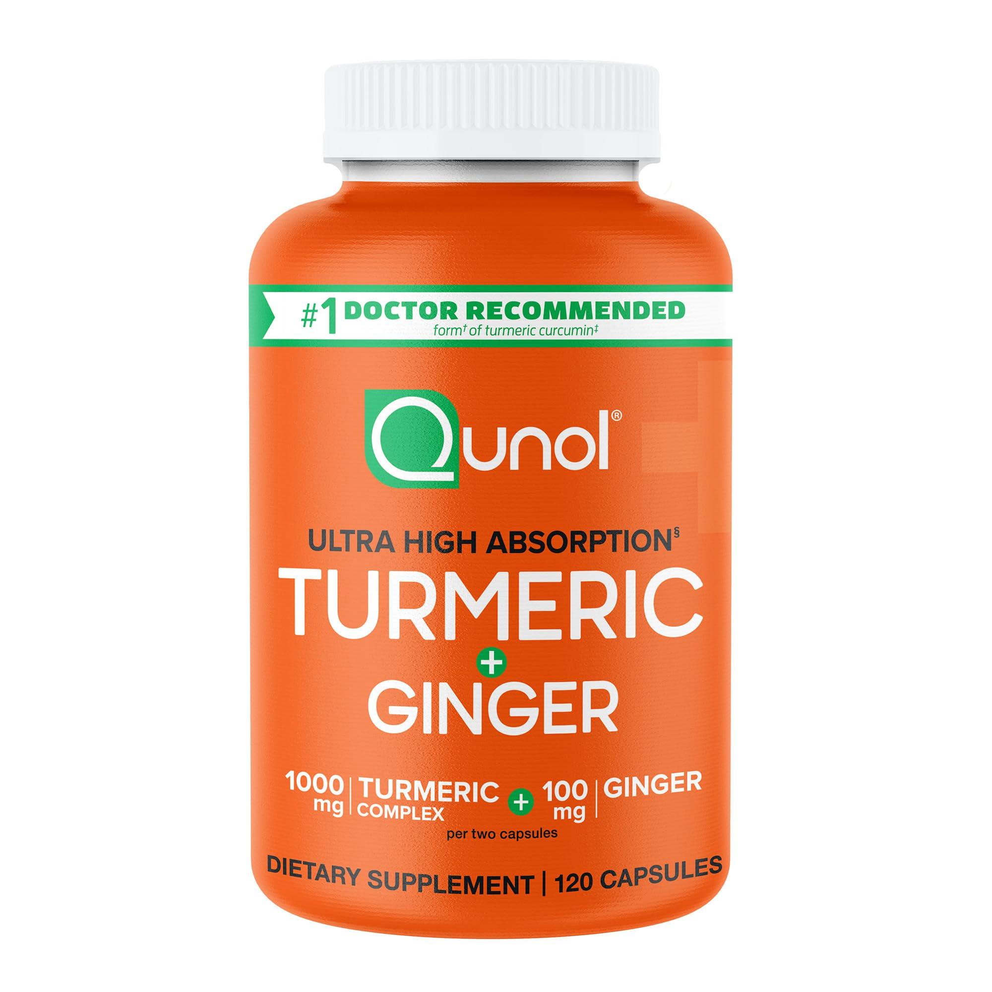 Qunol Qunol Turmeric and Ginger Capsules, 1000mg Turmeric Supplement, Ultra High Absorption to Support Joint Health, #1 Doctor Recommended Form of Turmeric Curcumin, 120 Count (Pack of 1)