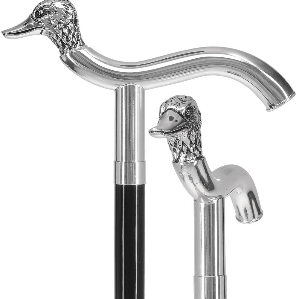 Royal RC Canes Sterling Silver Duck Head Fritz Handle Walking Cane with Black Beechwood Shaft and Collar