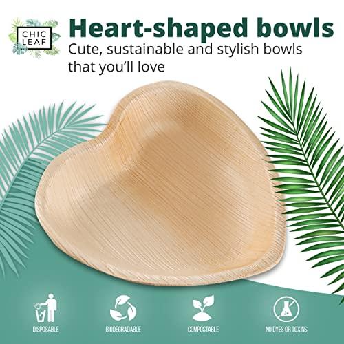 Chic Leaf Chic Leaf Palm Leaf Bowls Disposable Bamboo Heart Shaped Bowls 6.5 Inch Heart Dish (50 Heart Bowls) - Compostable Heart Shaped Plates - Cute Plates For Catering, Charcuterie, Parties
