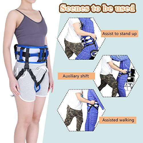 Lmaray Transfer Belt with Leg Loops and 10 Padded Handles, Medical Gait Belt Walking Assistive Device with Quick Release Metal Buckle for Elderly, Seniors and Physical Therapy - 54 Inch
