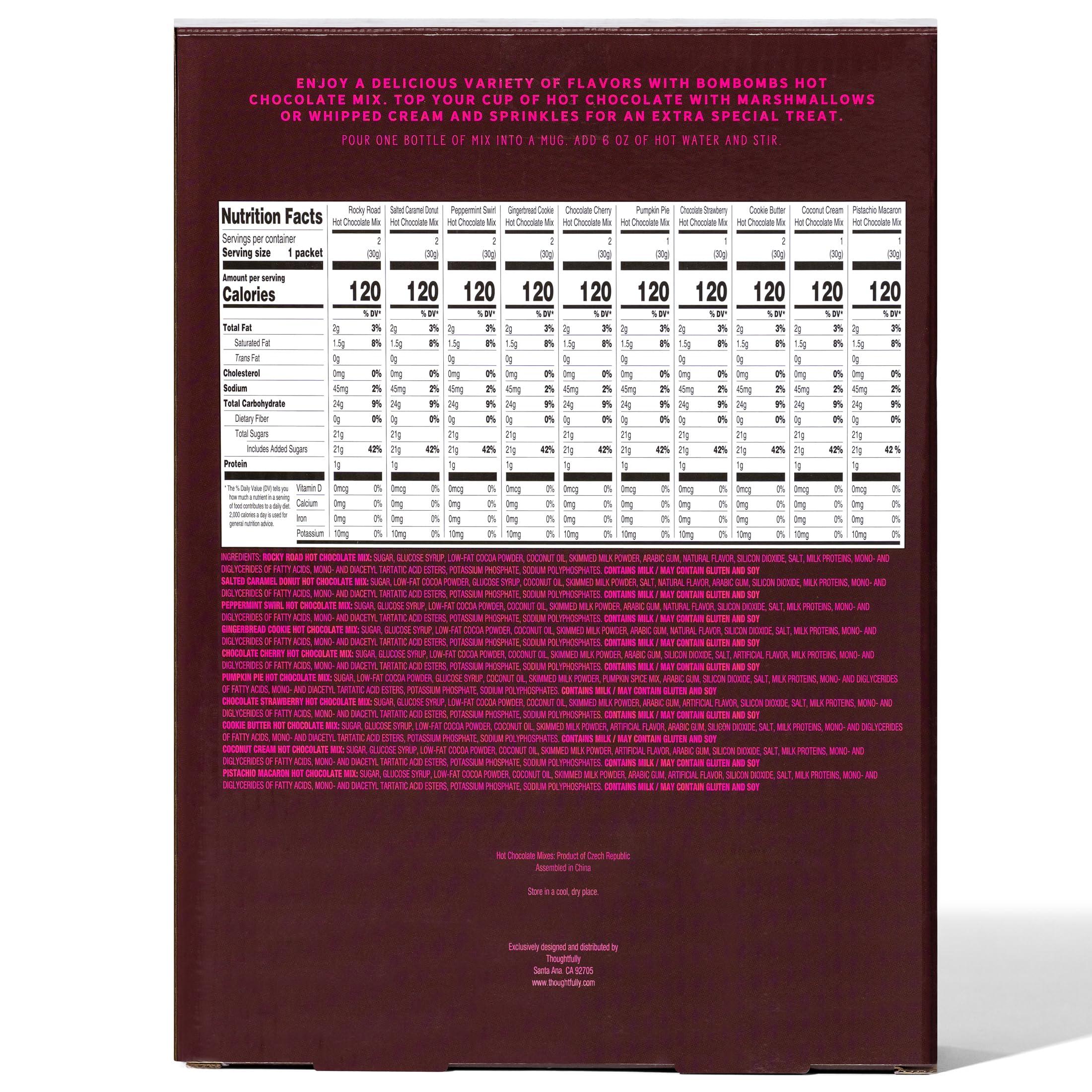 Thoughtfully BomBombs, Hot Chocolate Mix Gift Set in Mini Bottles, Flavors Include Rocky Road, Pumpkin Pie, Chocolate Cherry, Peppermint Swirl, Salted Caramel Donut & More, Sampler Set of 16