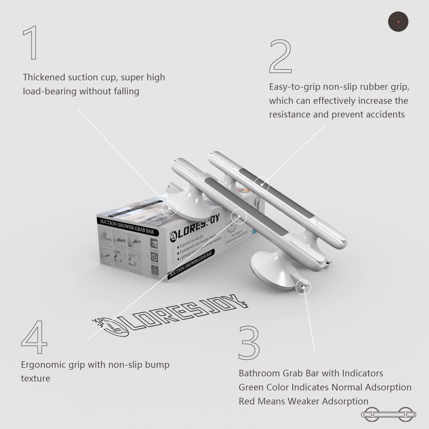 LORESJOY LORESJOY Shower Handles for Elderly Suction, 2 Pack Grab Bars for Bathtubs and Showers, Suction Grab Bars for Shower, Heavy Duty No Drilling Shower Bars Safety for Seniors