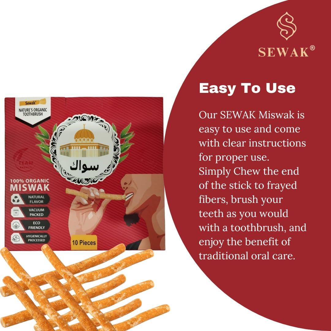 SEWAK SEWAK Miswak Sticks for Teeth Natural Toothbrush Organic Vegan and Cruelty Free Vacuum Sealed (Pack of 10)