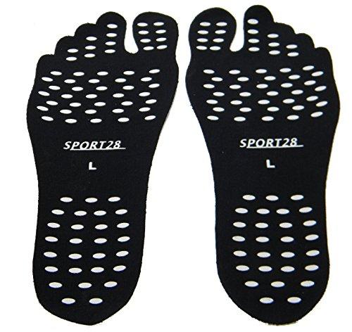 Sport28 (2 Pair) Bare Feet Pads Summer Sole Protection for Bare Naked feet, Fun Daily wear! (Unisex US Shoe Size (4-5), Black)