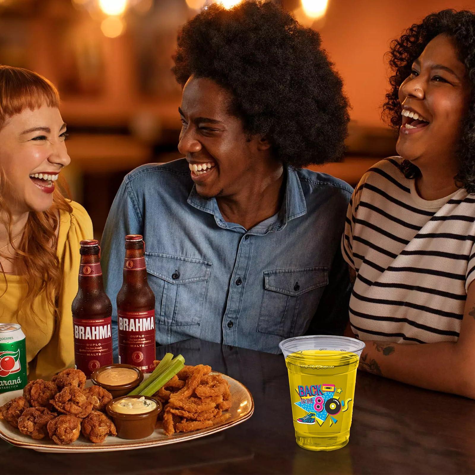 Datyiiha 150 Pack 80's Party Plastic Cups 12 oz Back to 80s Disposable Drinkware Cups for Retro Music Party Decorations Throwback Dance Birthday Party Supplies