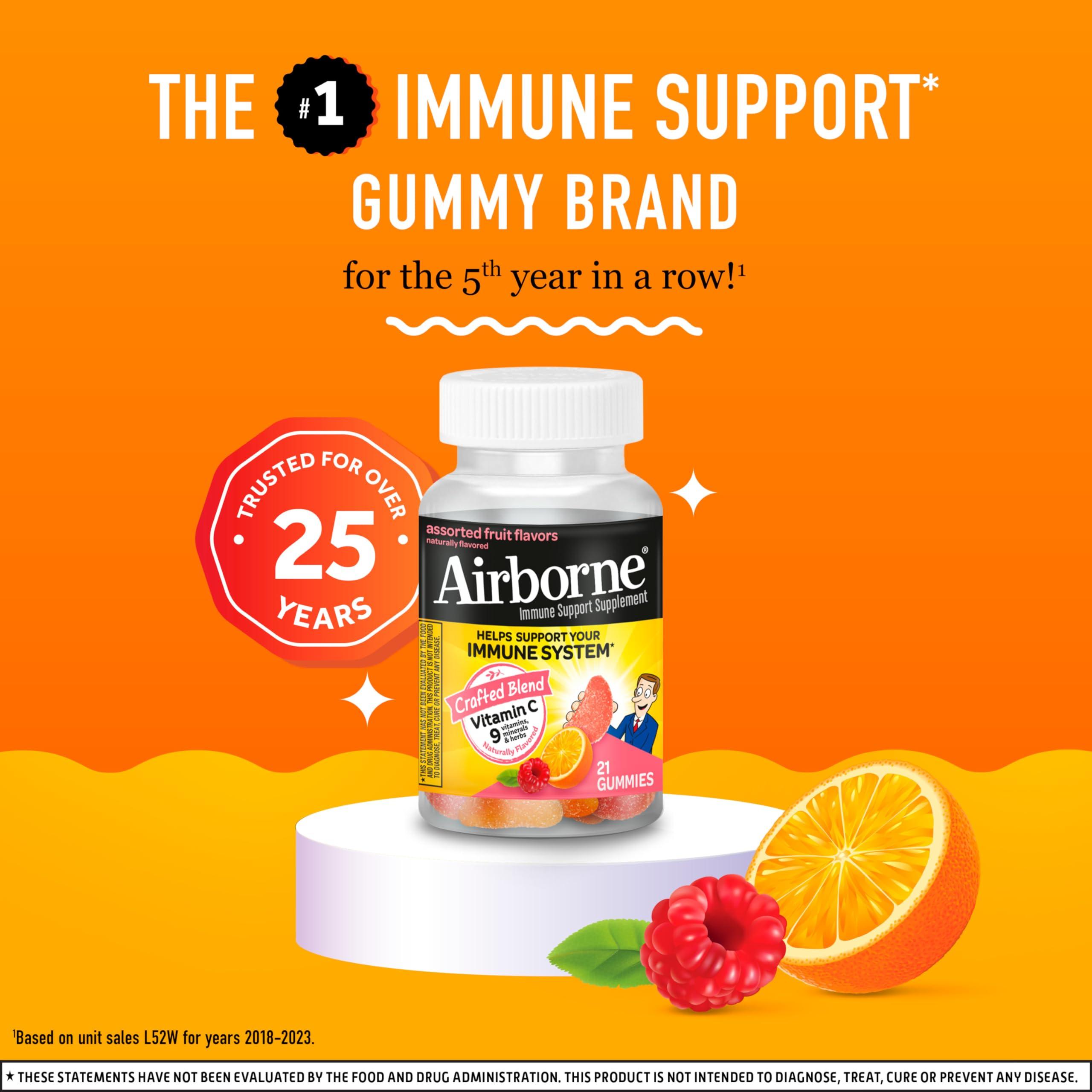 Airborne Airborne 750mg Vitamin C Gummies For Adults, Immune Support Supplement with Powerful Antioxidants Vitamins A C & E - 21 Gummies, Assorted Fruit Flavor