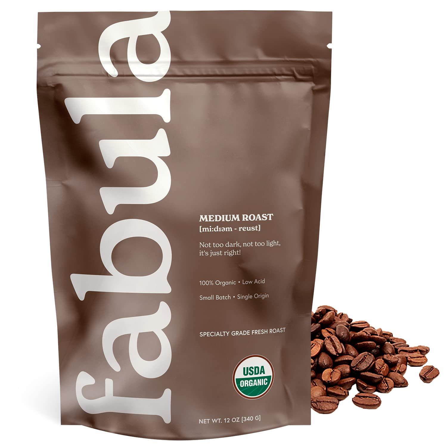 Fabula Fabula Organic Whole Bean Coffee - Medium and Decaf Medium - 2 Bag Bundle