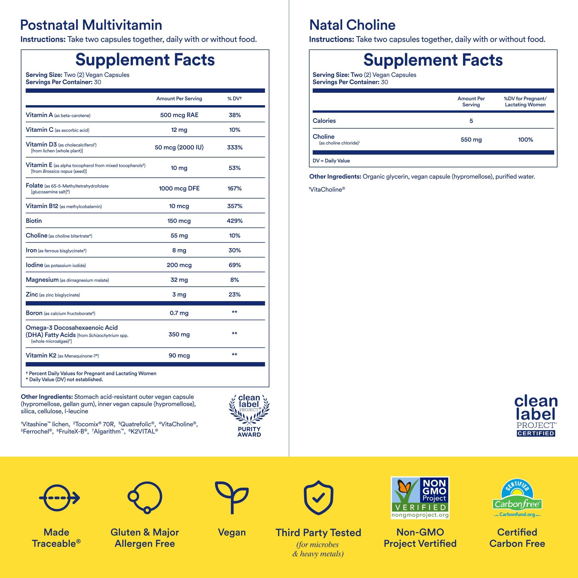 Ritual Ritual Postnatal Mom-to-Baby Set, Postpartum Multivitamin and Natal Choline Supplements, Supports Lactation, Immune Function, and Baby\'s Cognitive Function