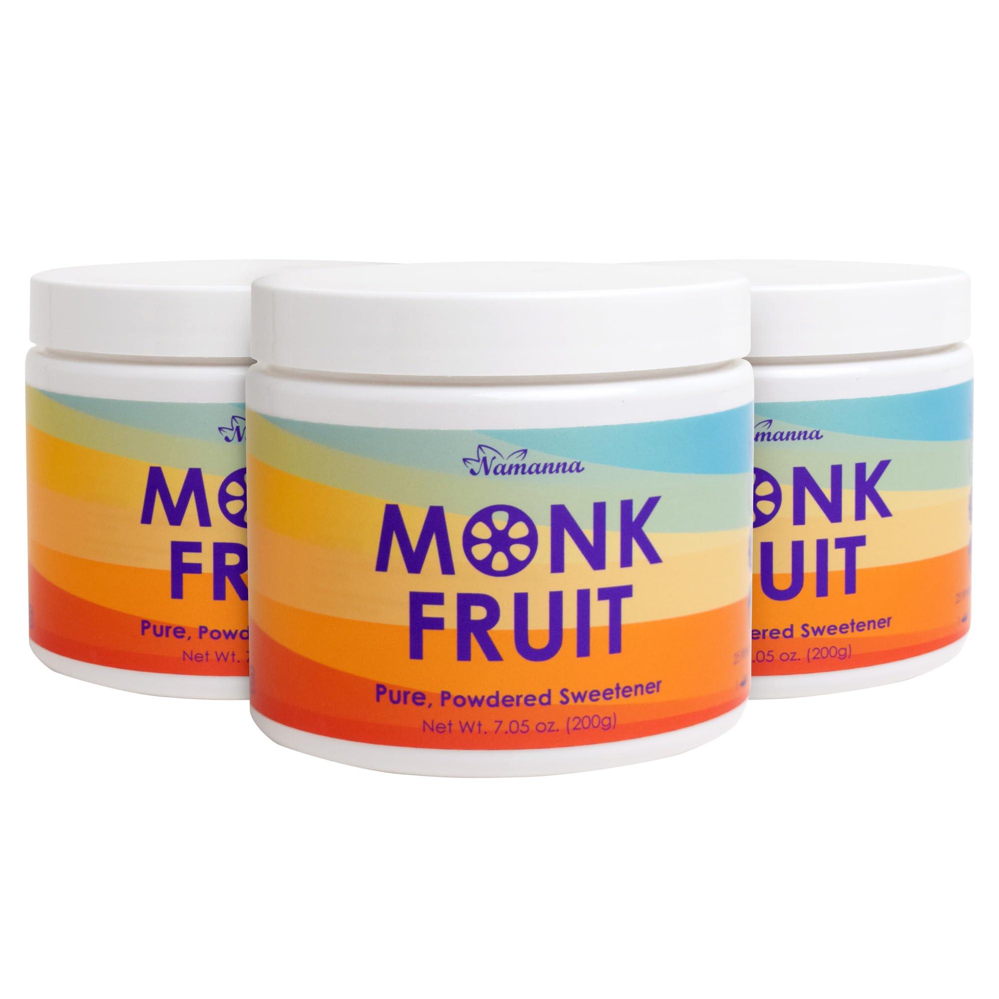 NAMANNA NAMANNA Pure Monk Fruit Sweetener - Zero Calorie, Zero Carb, Paleo and keto Safe - (7% Mogroside V, 200g, 1,110 Servings) - 3 Pack