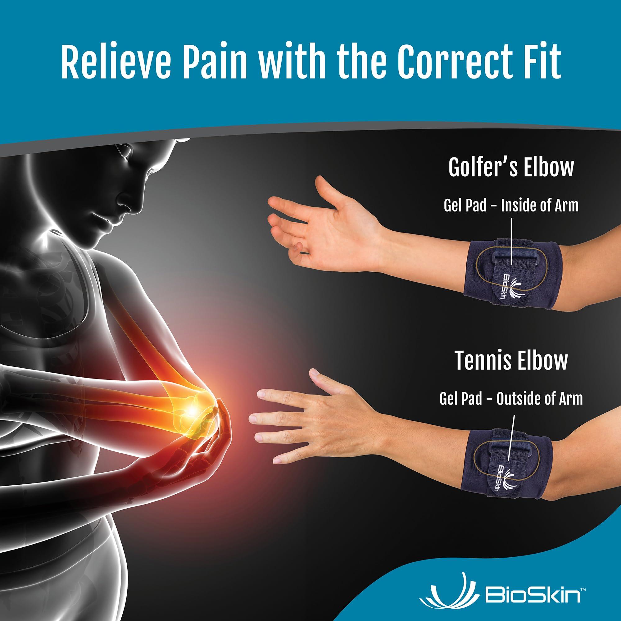 BIOSKIN BioSkin Elbow Brace for Tennis Elbow & Golfers Elbow - Pain Relief Elbow Brace for Men & Women, Reduce Joint Pain, Arthritis, Tendonitis, Bursitis, Workout