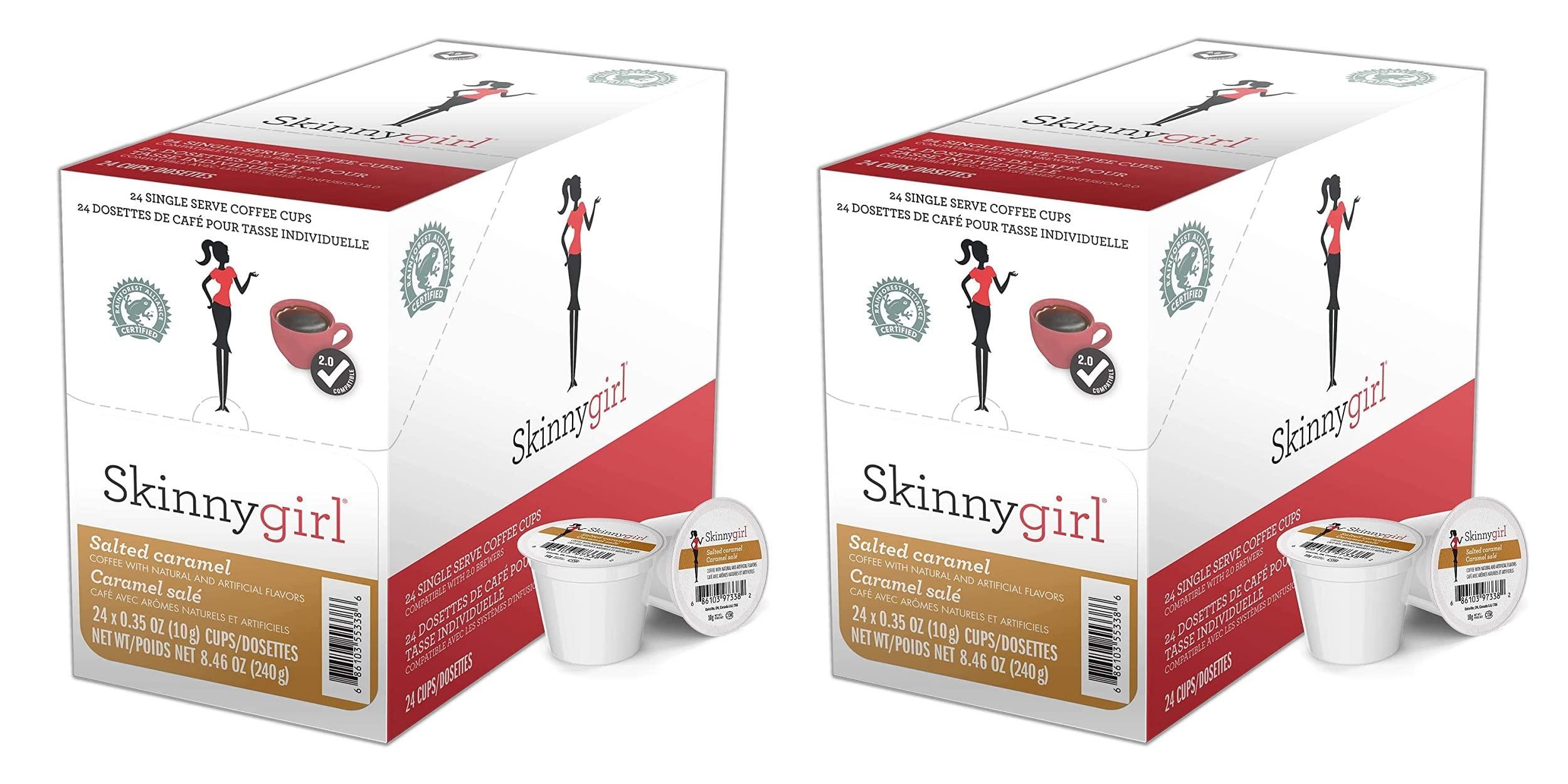 Skinnygirl Skinnygirl Flavored Coffee Pods, Salted Caramel, Medium Roast Coffee in Single Serve Pods for Keurig K Cups Brewers, 24 Count Per Box, 2 Boxes