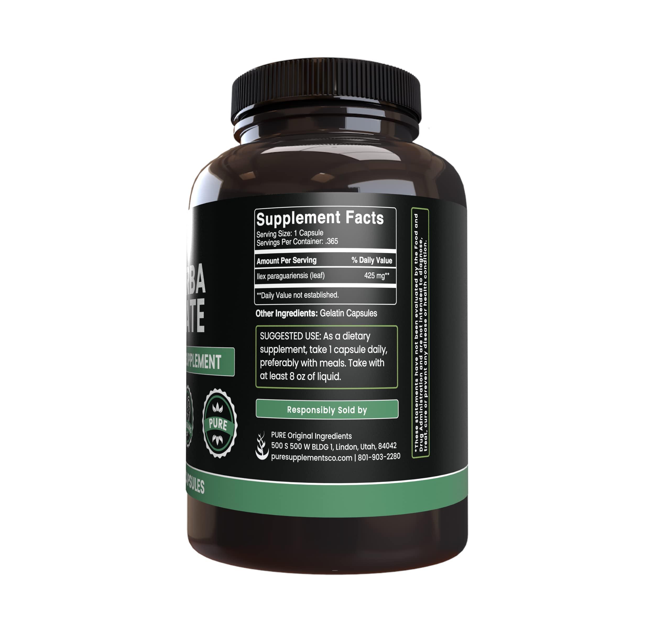 PURE ORIGINAL INGREDIENTS PURE ORIGINAL INGREDIENTS Yerba Mate (365 Capsules), No Magnesium Or Rice Fillers, Always Pure, Lab Verified