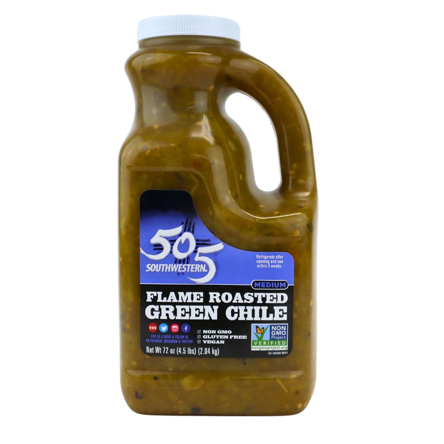 505 Southwestern 505 Southwestern Green Hatch Chile Foodservice 72 Ounce Bulk - Flame Roasted, Restaurant Salsa, Salsa Verde, and Green Chile Sauce (Flame Roasted Green Chile (Medium))