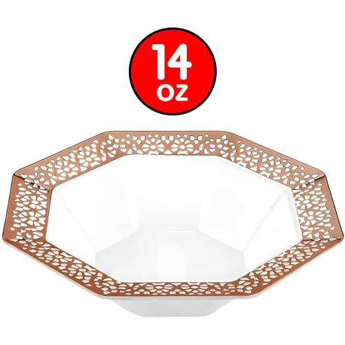 Lillian Collection Lillian Collection Lacetagon Rose Gold Premium Plastic Octagonal Soup Bowl - 14 oz. (Packs of 10) - Perfect for Parties, Weddings, and Events