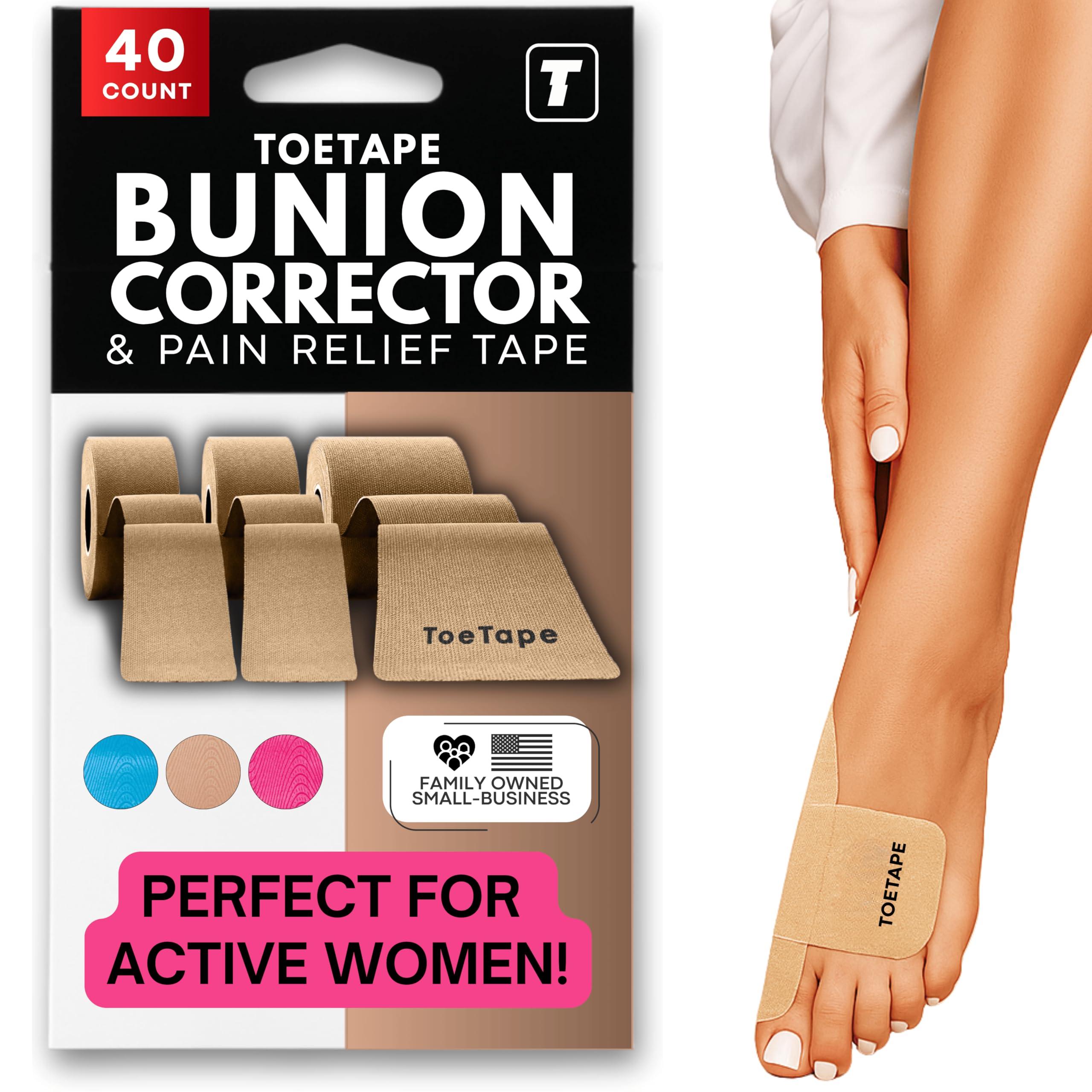 ToeTape Bunion Correction & Pain Relief Tape | 40 Count | Precut Kinesiology Tape for Bunions, Big Toe Sprains, Pain Relief and Support | Hypoallergenic and Sweatproof (Nude)