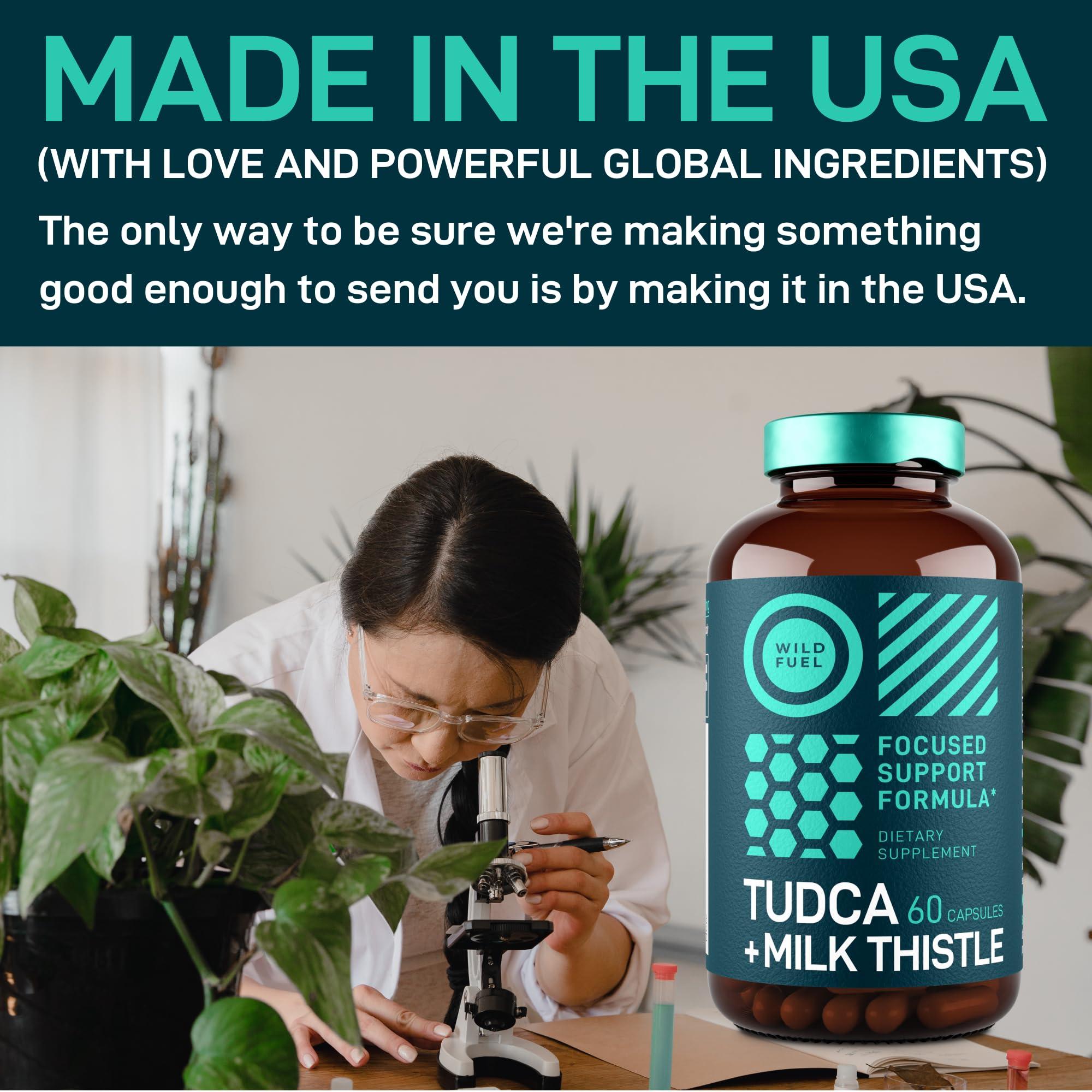 WILD FUEL TUDCA and Milk Thistle Supplement - Bile Salts Supplement with Silymarin Milk Thistle Extract Liver Cleanse, Gallbladder, Kidney, Gut Health - Ursolic Acid Tudca Bile Salt Liver Health - 60 Capsules