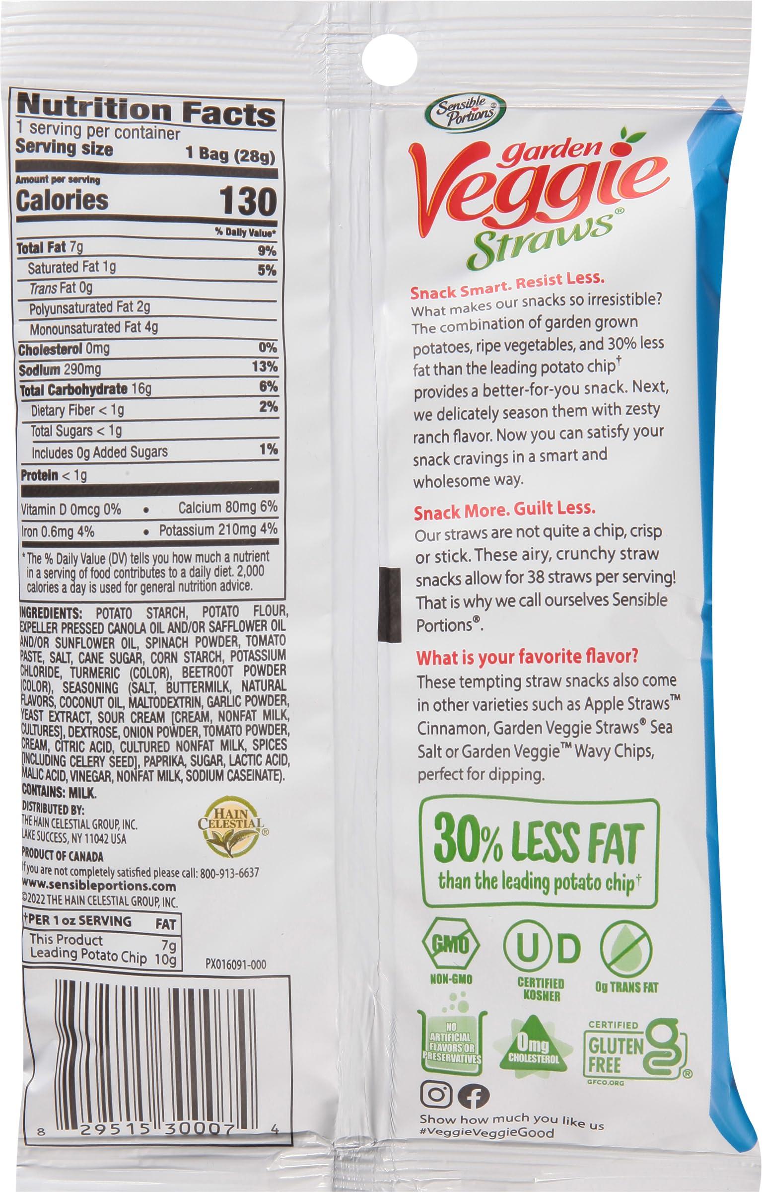 Sensible Portions Sensible Portions Garden Veggie Snacks - Veggie Straws, Snack Size Variety Pack, Sea Salt, Ranch, Cheddar, Apple Cinnamon, 1 Oz (Pack of 24)