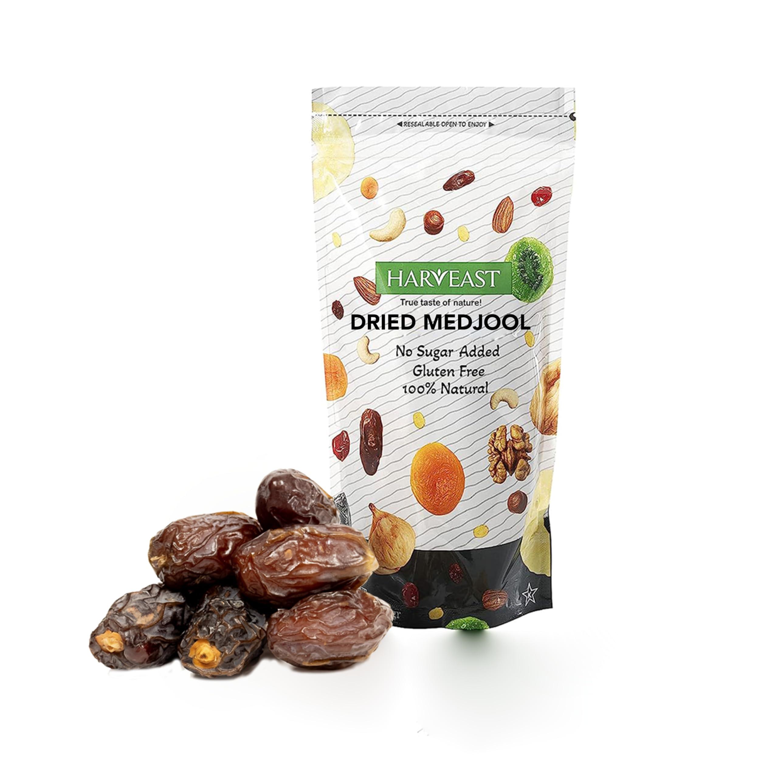 HARVEAST Harveast Organic Medjool Dates California Grown Jumbo Dates, Naturally Sweet, Healthy Snacking, Caramel Flavor, Pesticide, Free No Sugar Added Resealable Bag for Freshness, Baking (1 pounds)