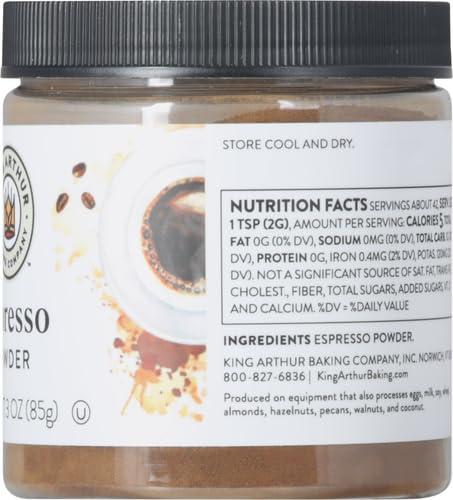 King Arthur King Arthur Espresso Powder: Premium Baking Extract for Rich Chocolate Flavoring, 3 oz Reusable Jar, Kosher Certified - Enhance Your Desserts with Instant Coffee Intensity