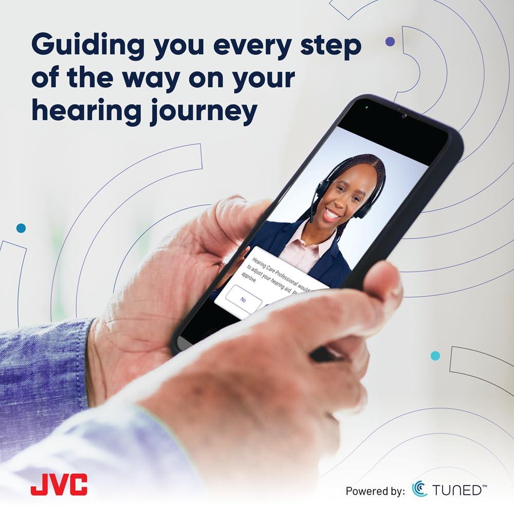 JVC JVC Self-Fitting OTC Hearing Aids for Seniors - Mild to Moderate Hearing Loss - Powered by FDA-Cleared TUNED App - 24/7 AI Hearing Assistant - Speech Recognition - Bluetooth-Enabled Hearing Aid