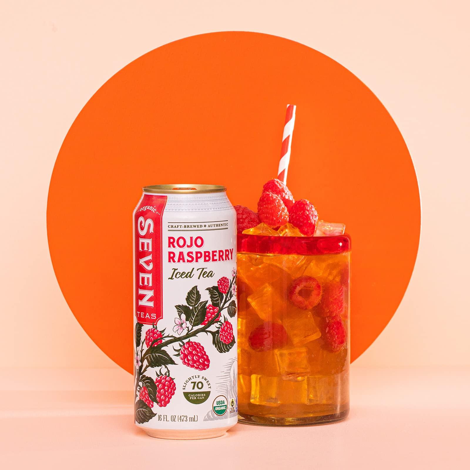 SevenTeas SevenTeas Rojo Raspberry Iced Tea, 16 OZ (Pack of 12 Cans), Lightly Sweetened Organic Iced Tea