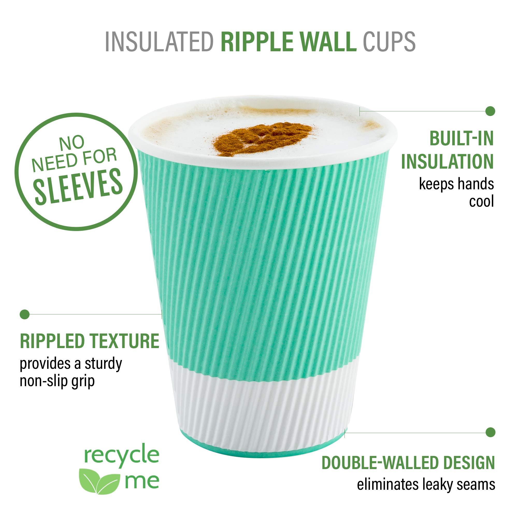 Restaurantware 8 Ounce Disposable Coffee Cups, 500 Double Wall Hot Cups For Coffee - Lids Sold Separately, Rippled Wall, Light Green Paper Insulated Coffee Cups, For Coffee, Tea And More-Restaurantware
