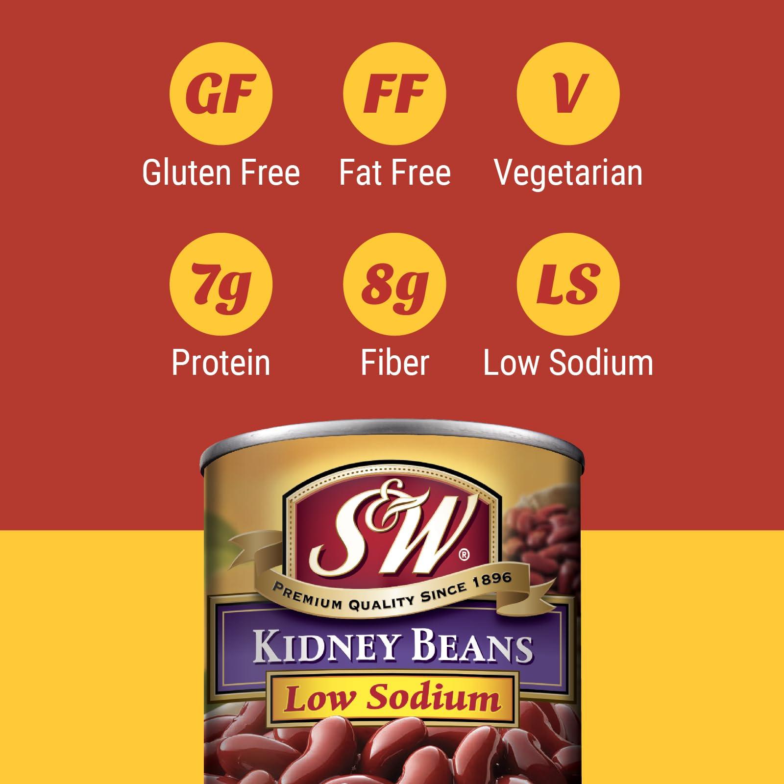 S & W S&W Low Sodium Canned Kidney Beans, Plant Protein and Fiber, Gluten Free, Vegan, Fat Free, 12 Pack of 15.5 oz Cans