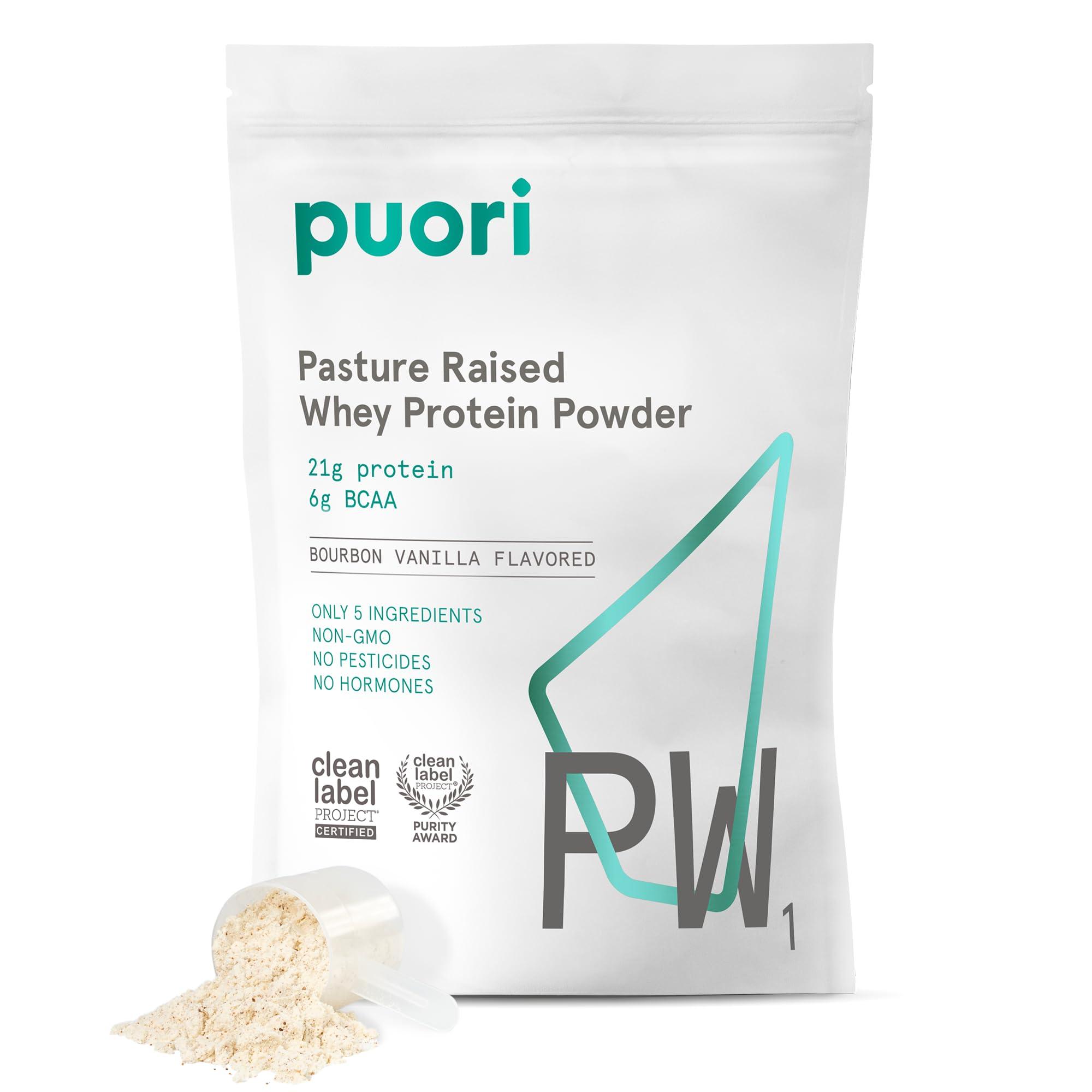 Puori Puori Whey Protein Powder - Bourbon Vanilla - PW1 Pasture Raised, Grass-Fed & Non-GMO - 100% Natural and Pure for Muscle Growth - 21g Protein 1.98lbs - Gluten-Free