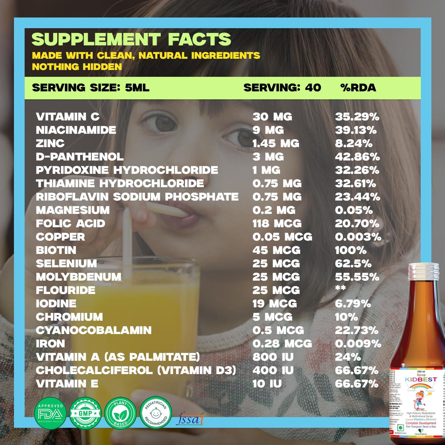 HealthBest HealthBest Kidbest Multivitamin Syrup for 3-13 Years Kids | 200ml