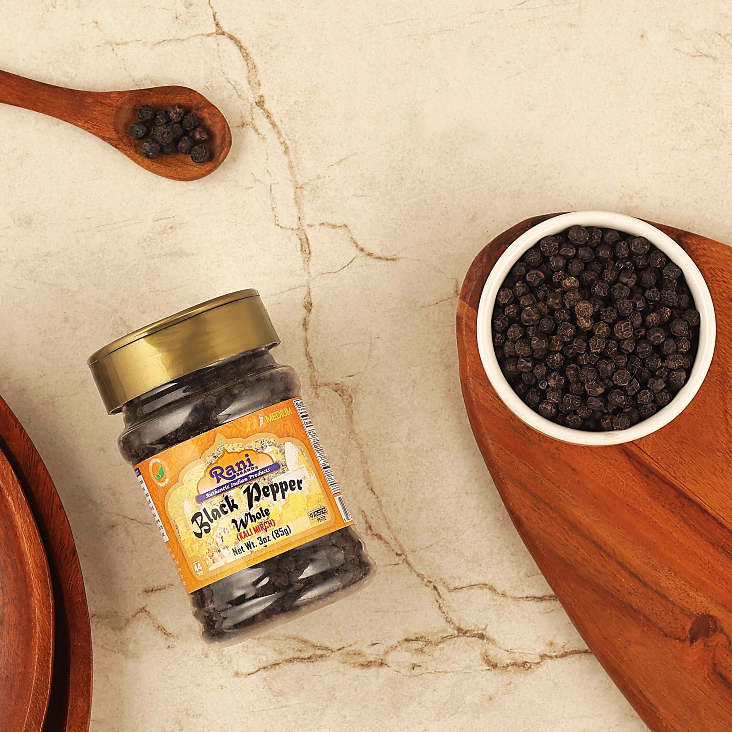 Rani Brand Authentic Indian Products Rani Black Pepper Whole (Peppercorns), Premium MG-1 Grade 3oz (85g) PET Jar ~ All Natural | Gluten Friendly | Non-GMO | Kosher | Product of Vietnam | Perfect size for Grinders!
