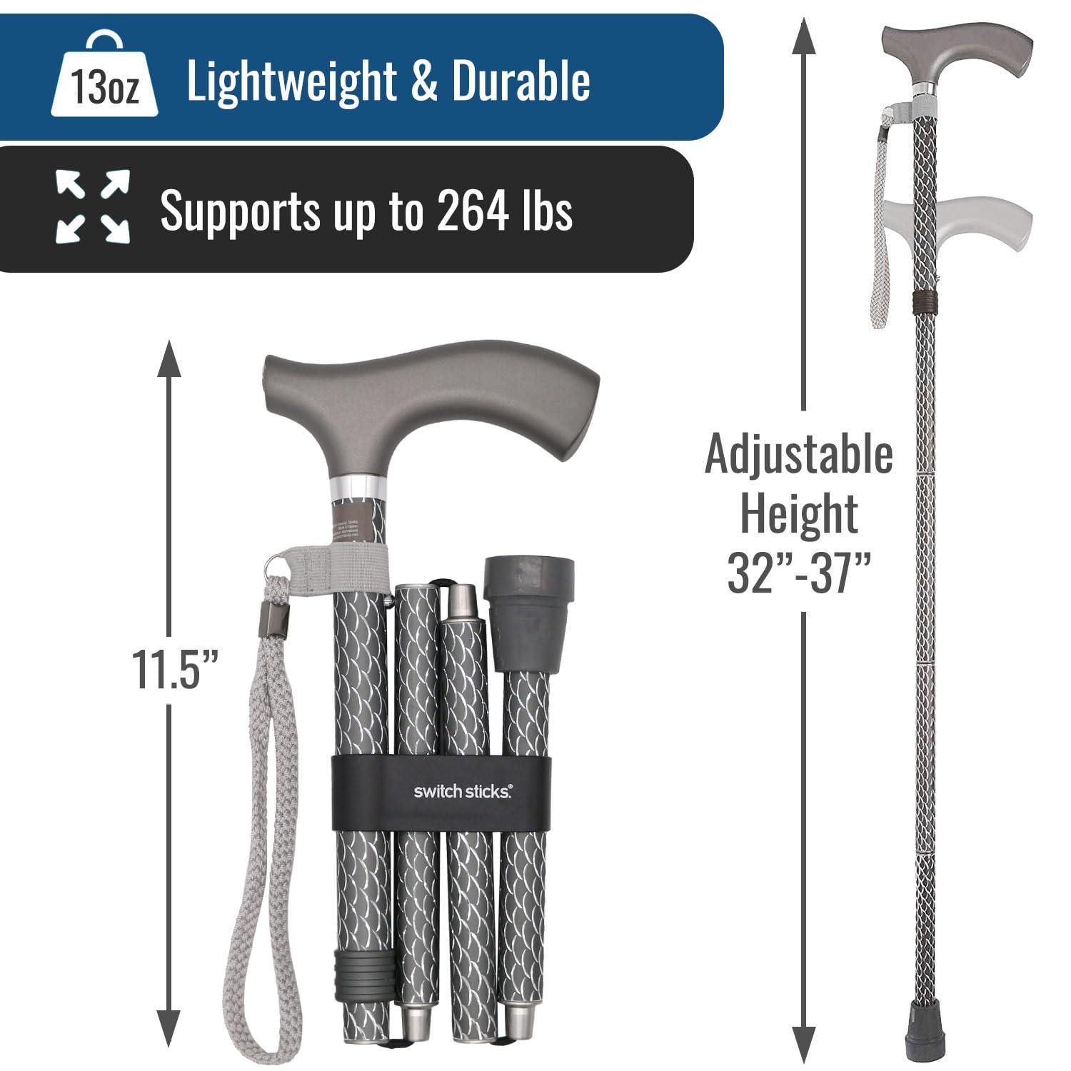 Switch Sticks Switch Sticks Walking Cane for Men or Women, Foldable and Adjustable from 32-37 Inches, FSA and HSA Eligible, Engraved Graphite