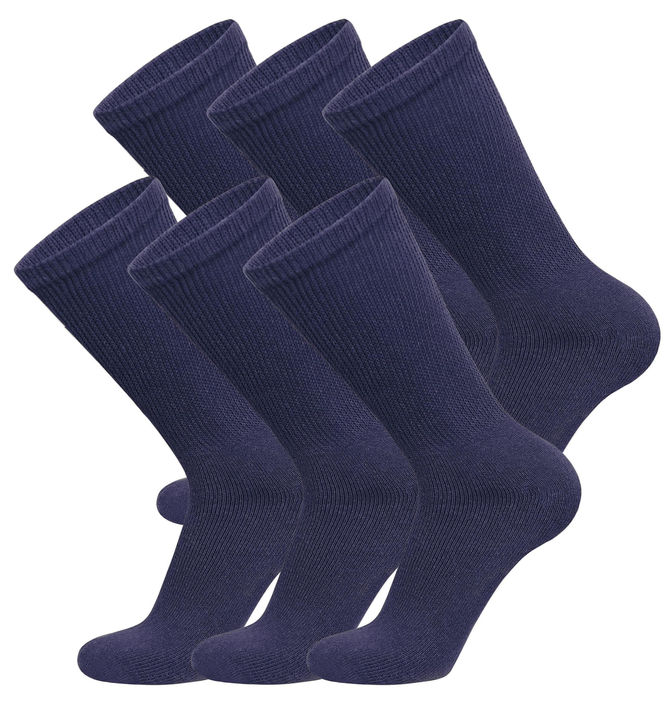 Brooklyn Socks 6 Pairs of Cotton Diabetic Non-Binding Neuropathy Crew Socks (Navy, Fits Mens Shoe Size 12-15/Womens Shoe Size 13-16)