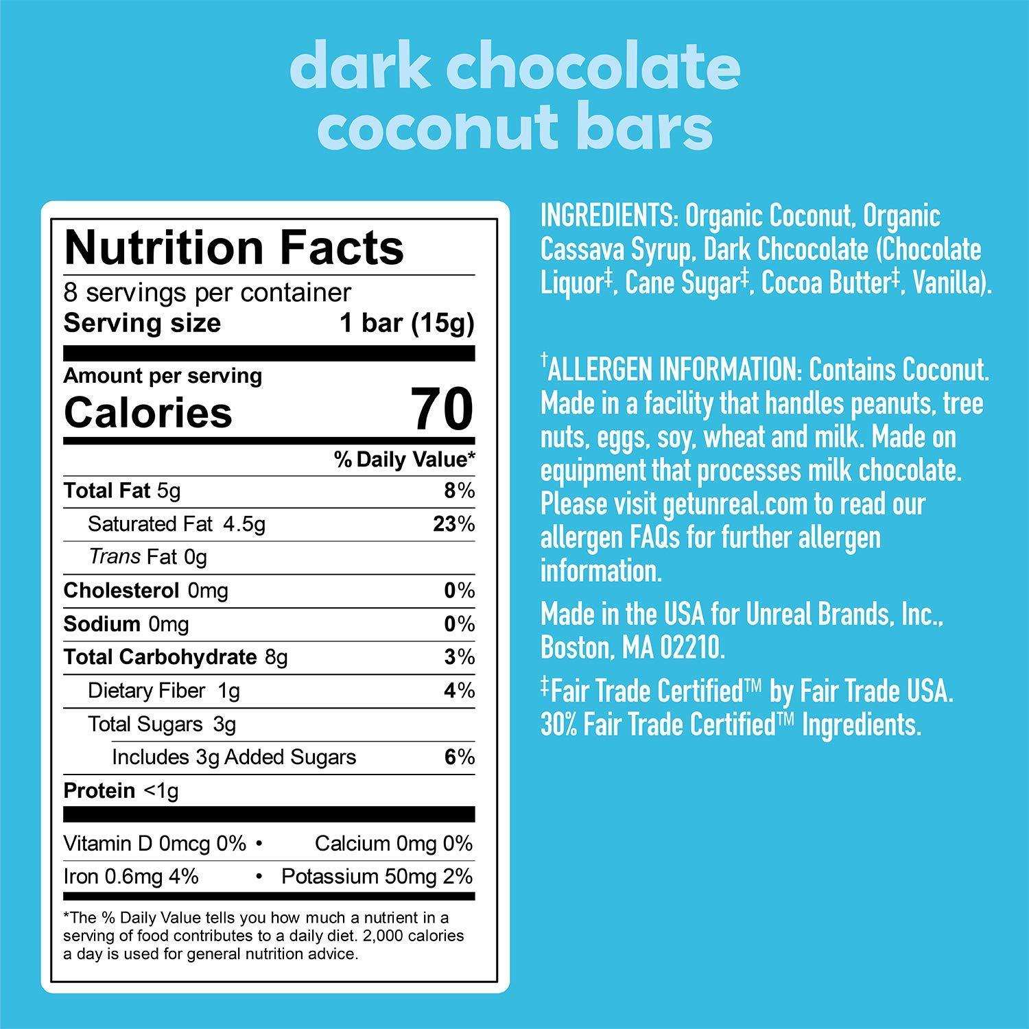 UNREAL UNREAL Dark Chocolate Coconut Bars (Value Size Bag) | Vegan, 3g Sugar, & 3 Simple Ingredients | Non-GMO, Gluten Free, & Fair Trade | 9.5oz