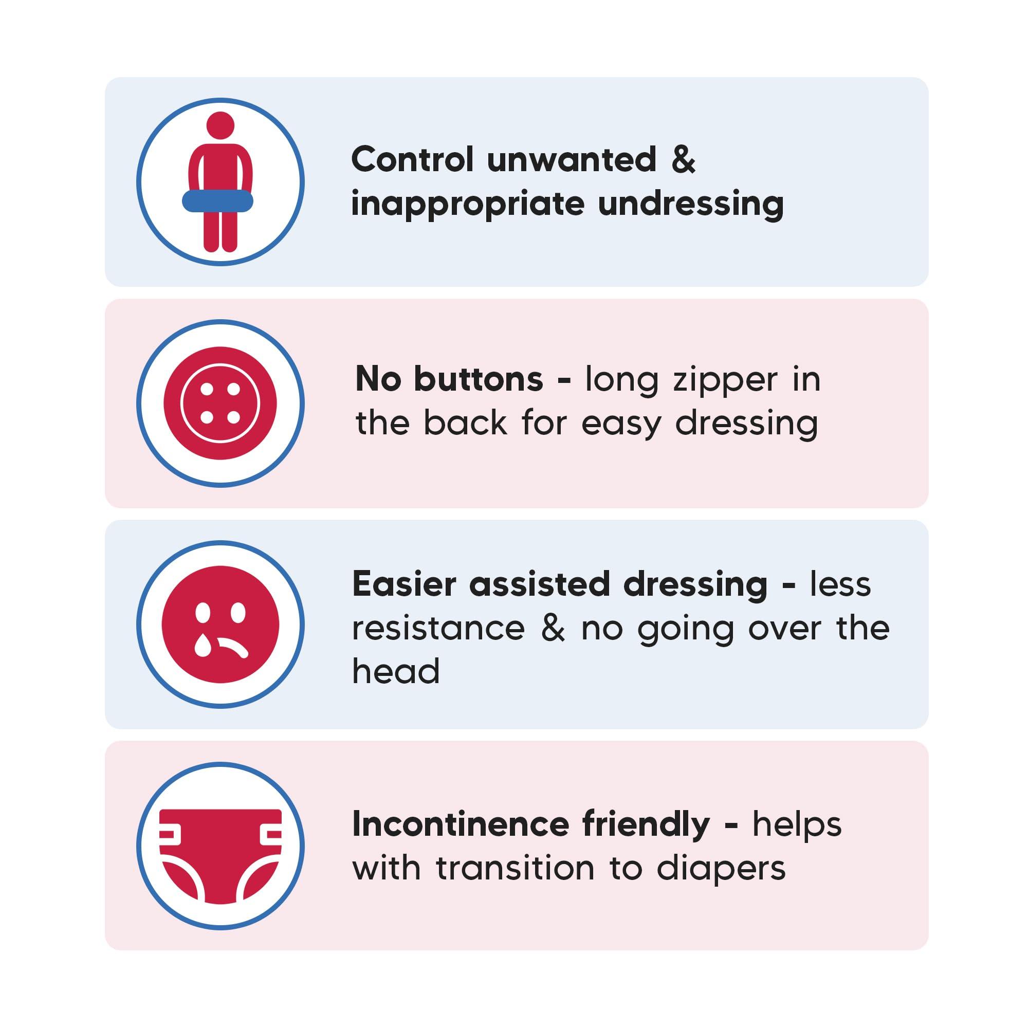 Dementia Aide Premium, Unisex, Anti-Strip & Incontinence Onesie/Jumpsuit - Clothing for Alzheimer\'s and Dementia - (Navy Blue, Large)