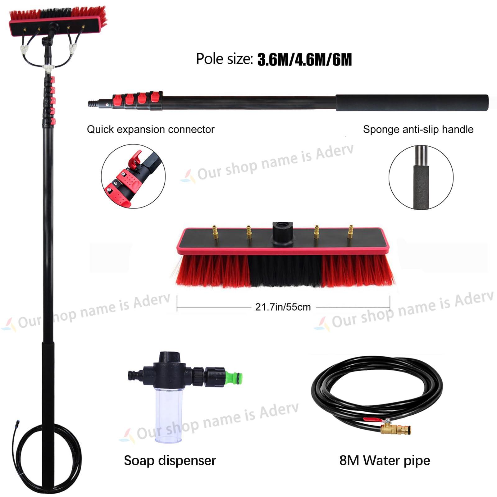 Generic 3.6m - 6m Washing Kit: Water-fed Brush, Soap Dispenser, Window Cleaning Pole, Water Fed Telescopic Brush, Window Cleaner Equipment (55cm Brush Head,6M)