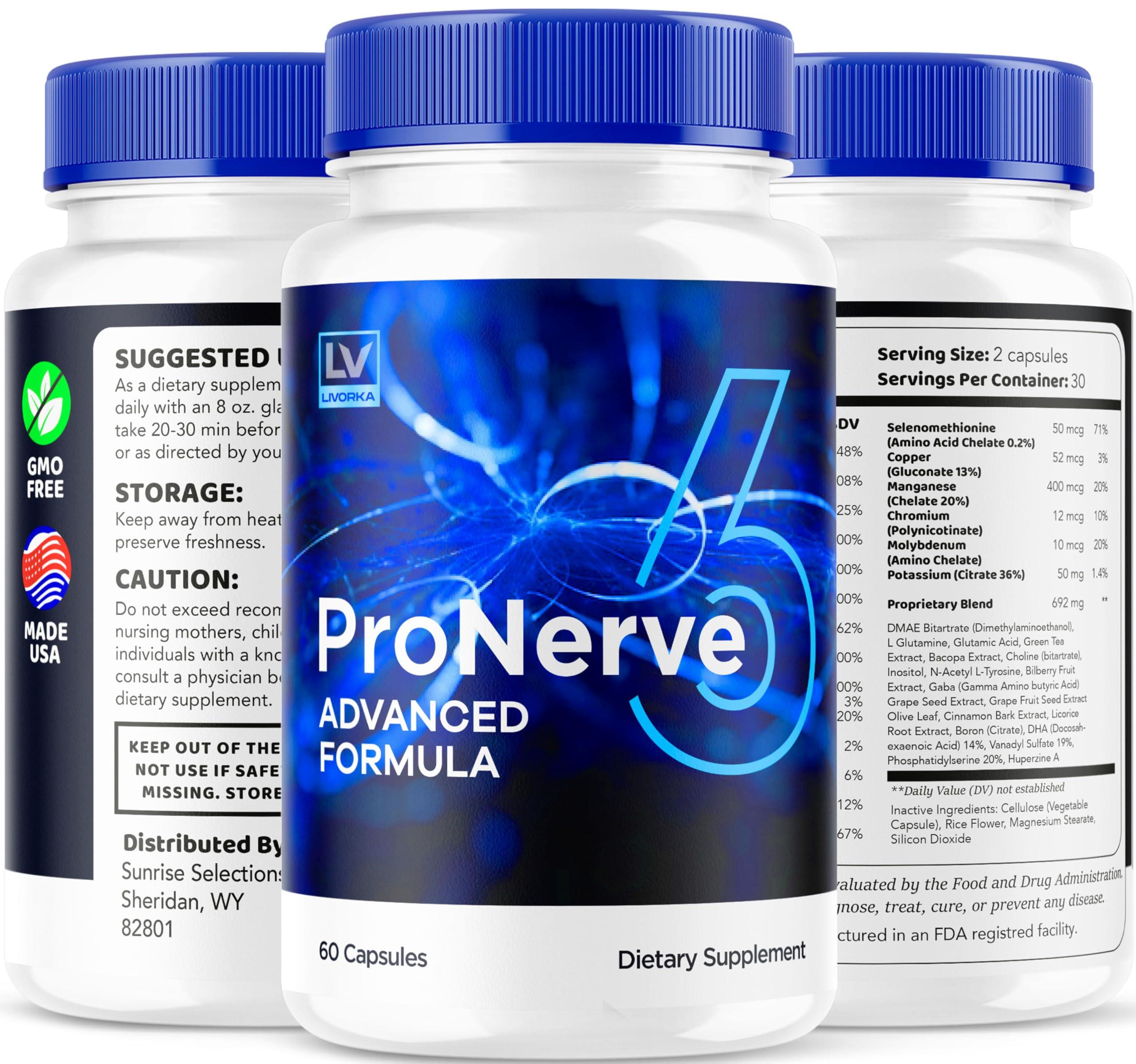LIVORKA Pronerve 6, Pronerve6 Capsules, Pronerve 6 Reviews, Pronerve 6 Nerve Health Support, Pro Nerve 6 Pills, Pro Nerve6, Pronerve 6 Advanced Formula Capsules, 60 Capsules for 1 Month