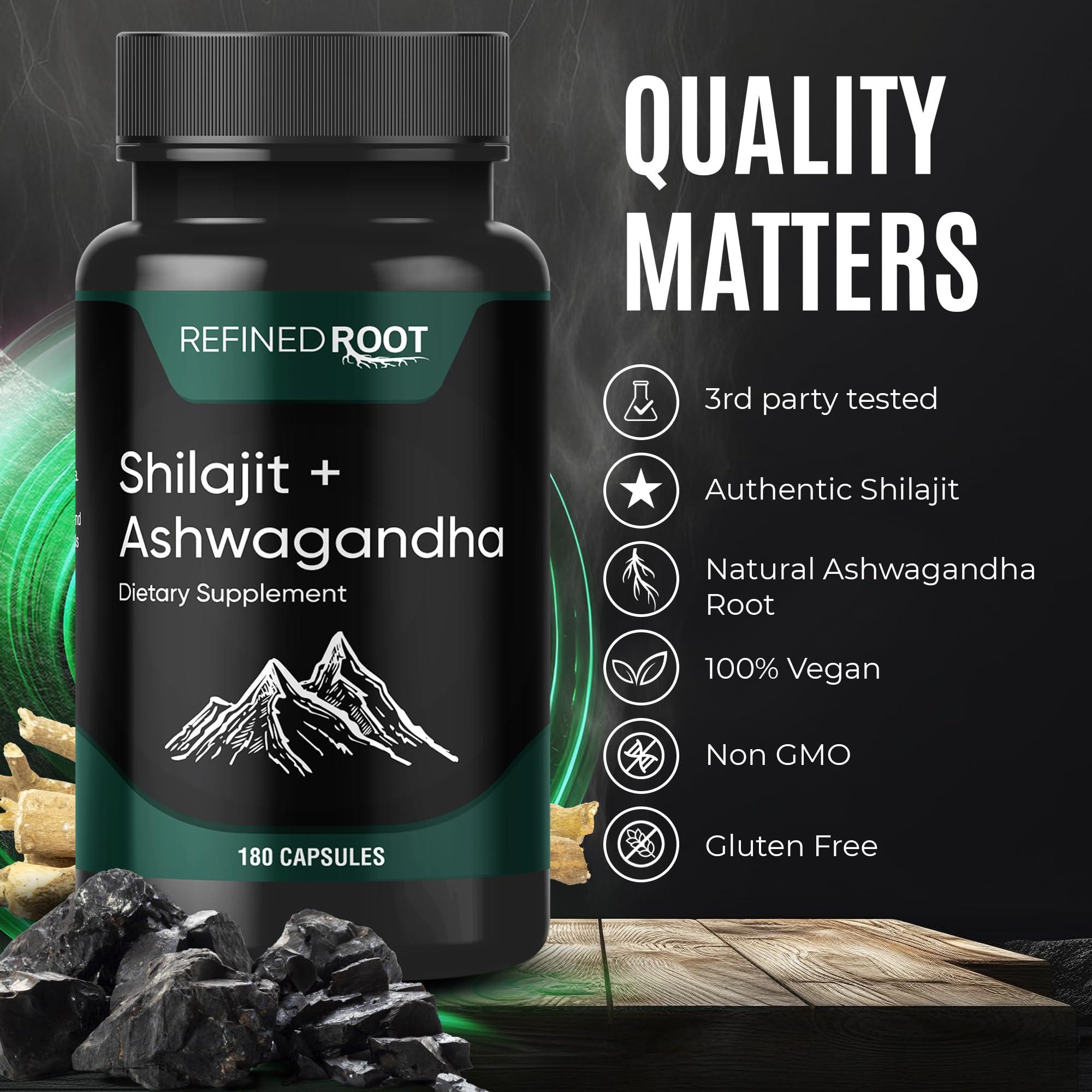 Blast Supplements Shilajit Capsules 1000mg & Ashwagandha Supplements 500mg (180 Capsules) Pure Himalayan Shilajit - Stronger Than Authentic Shilajit Resin (20% Fulvic Acid Supplement) - Ashwagandha Capsules