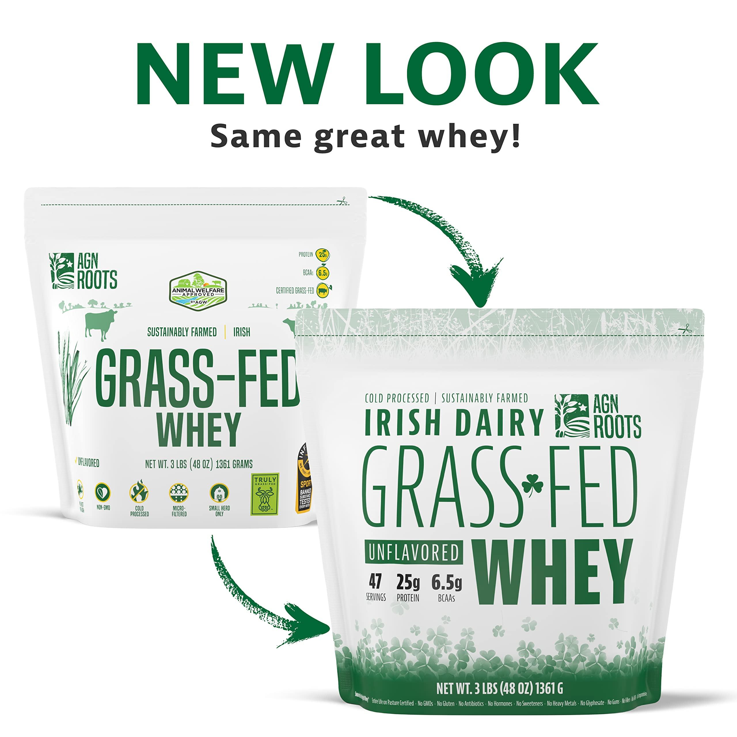 AGN Roots AGN Roots Grass Fed Whey Protein Powder Isolate - Unflavored - Unsweetened - Certified Entire Life On Pasture - A Greener World - ASPCA Registered Brand List - Informed-Sport - 3lbs