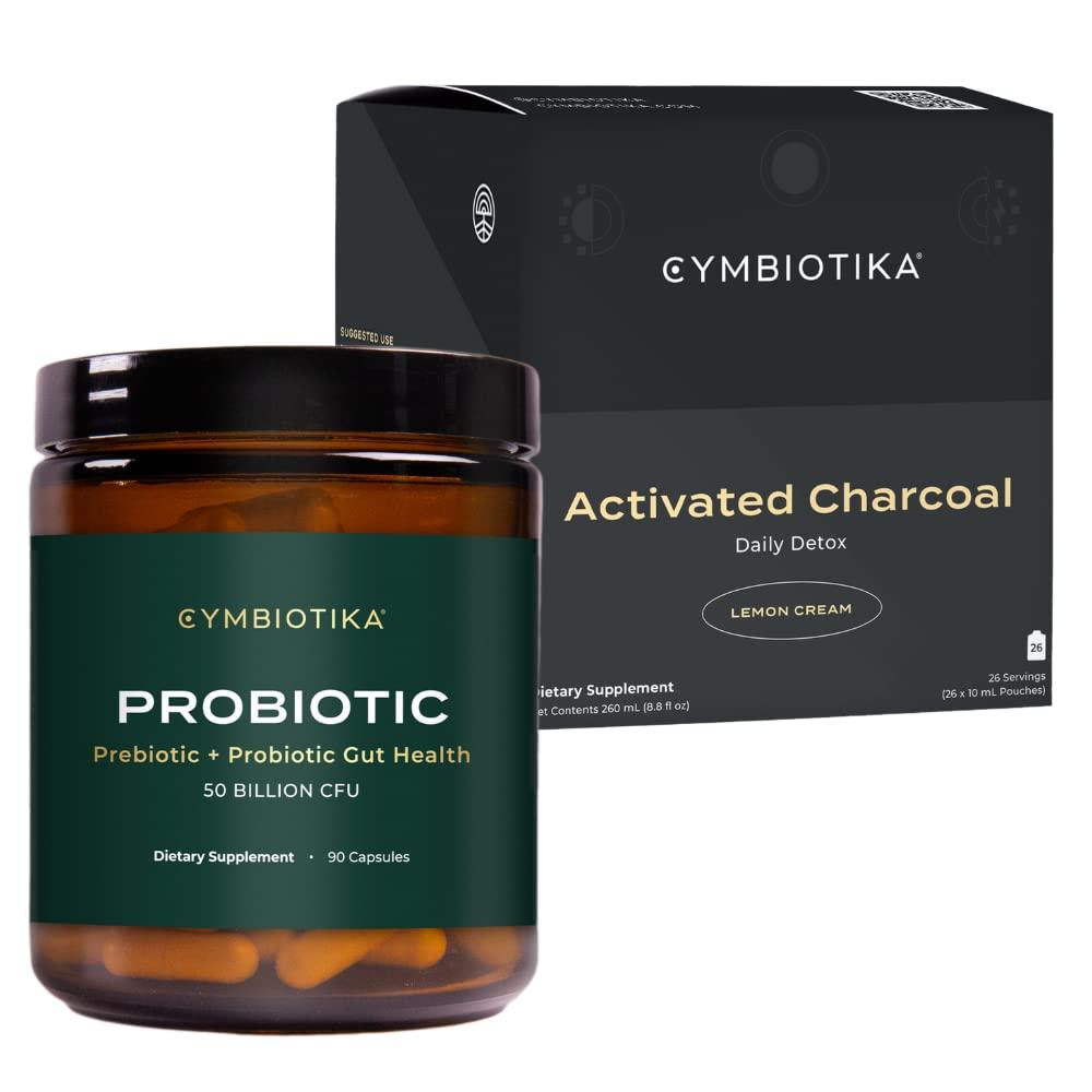 CYMBIOTIKA CYMBIOTIKA Probiotic 50 Billion CFU & Activated Charcoal Liquid Supplement, Supports Healthy Digestion for Men & Women, Stomach Detox & Digestive Relief, Helps Alleviate Gas & Bloating, Easy to Use