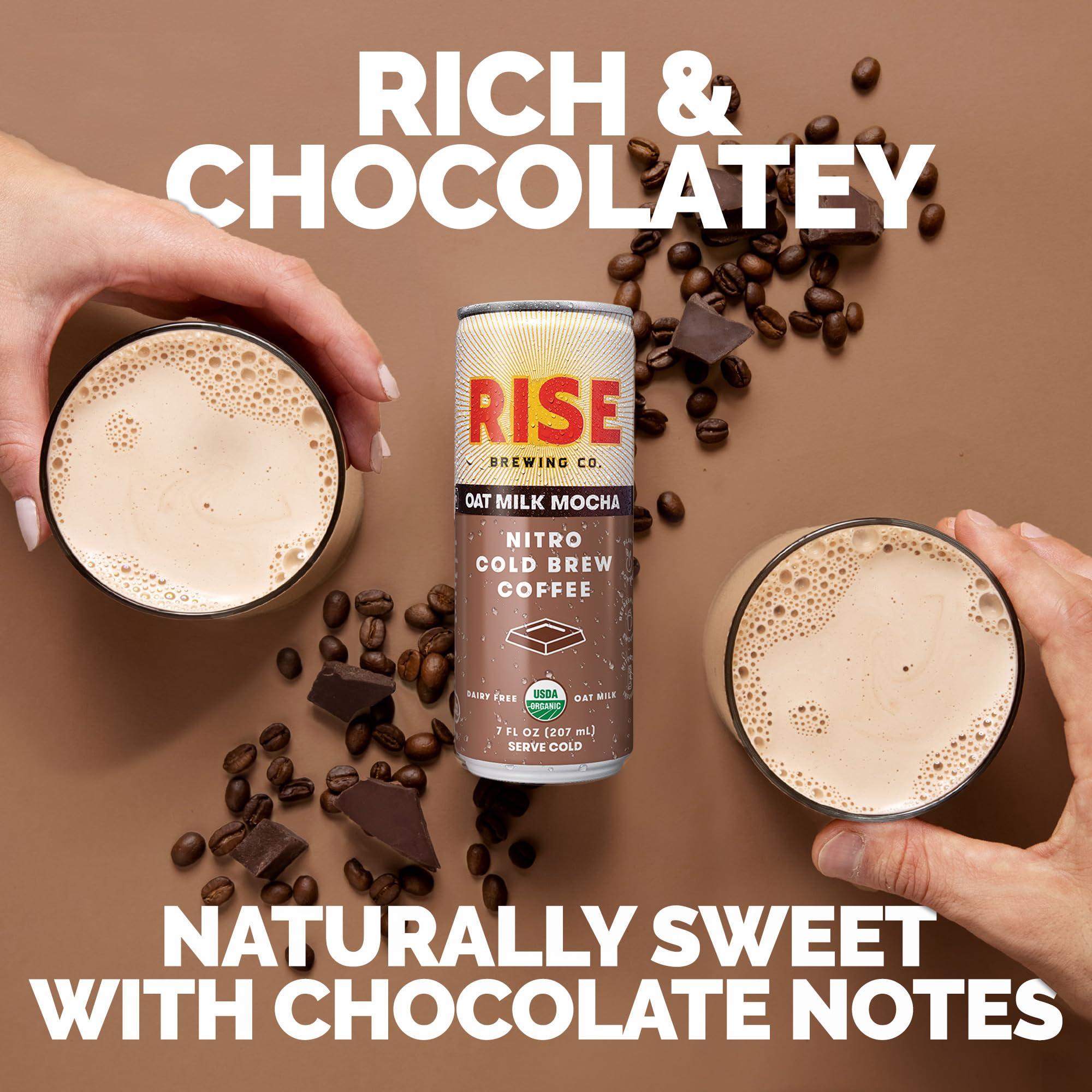 RISE Brewing Co. RISE Brewing Co. Oat Milk Mocha Nitro Cold Brew Coffee, No Sugar Added & No Dairy, Organic & Non-GMO, Low Acidity & Vegan, 7 Fl. Oz. Cans