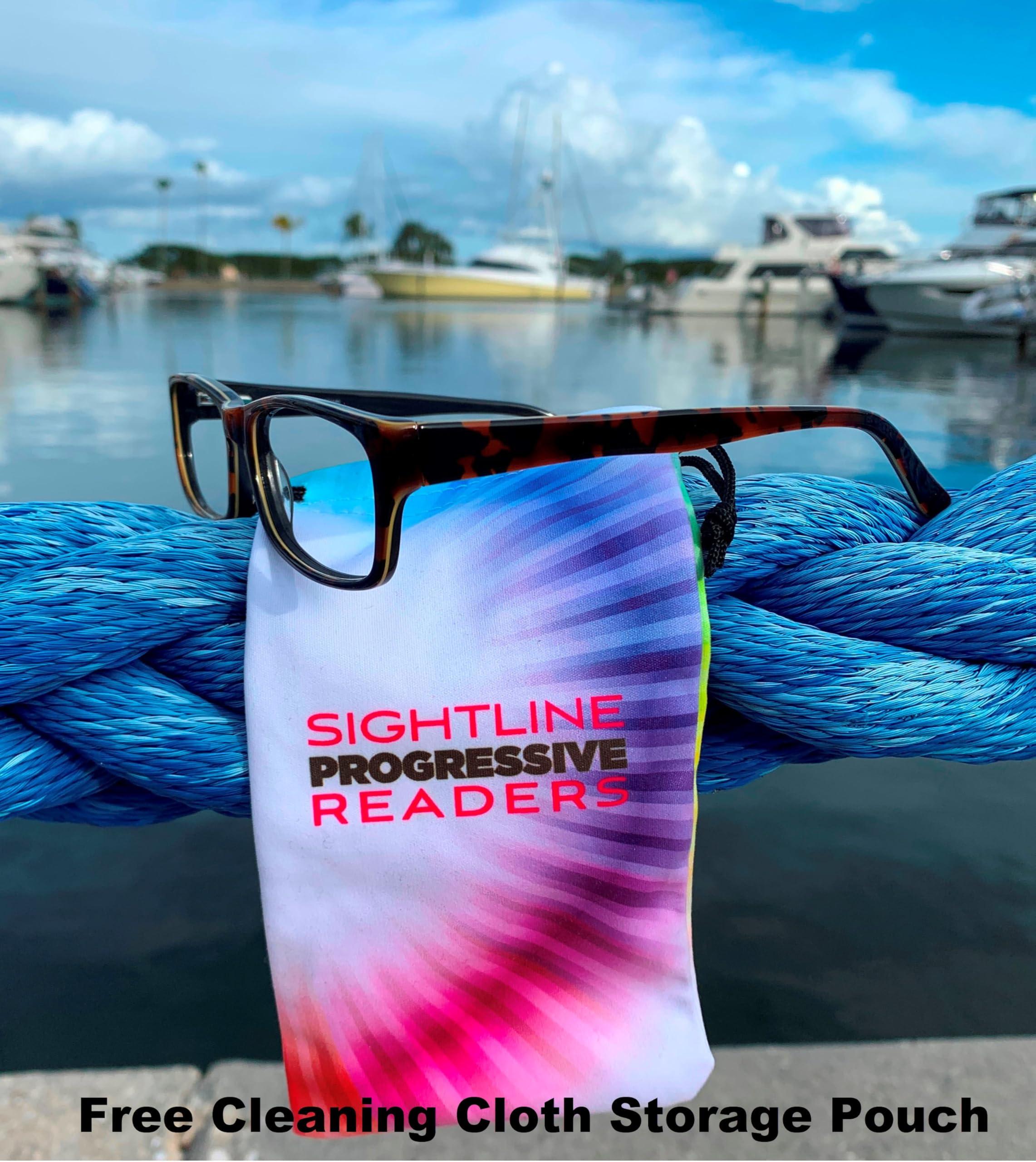 Sightline Sightline Multifocus Progressive Power Readers for Men and Women Glasses Medium Fit Black with Brown 3.00