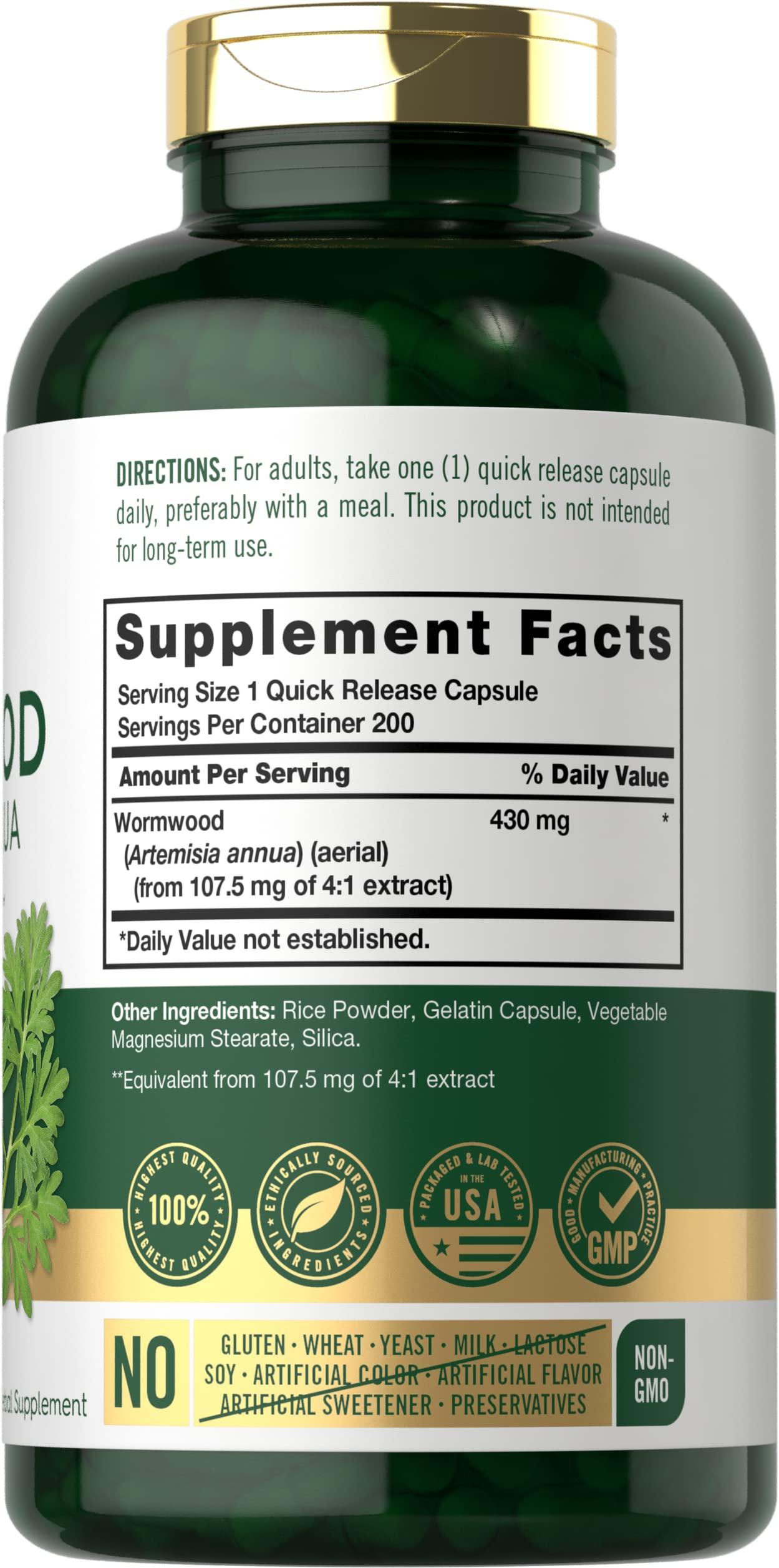 Carlyle Carlyle Wormwood Capsules 430mg | Artemisia Annua Herb | 200 Count | Non-GMO & Gluten Free Supplement