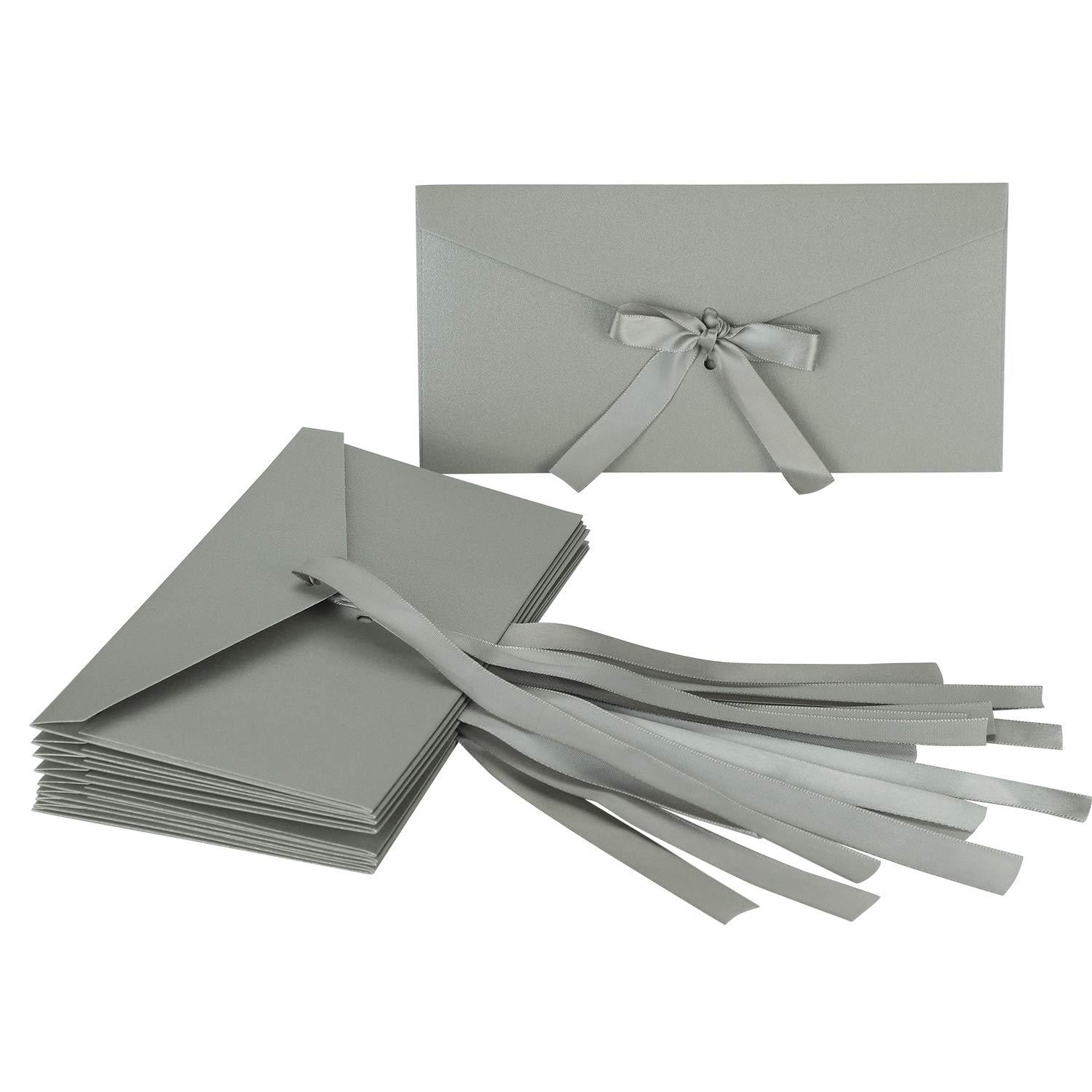 Generic Large Gift Card Envelopes Letters Invitations Greeting Cards Large Envelopes Elegant Business Wedding Envelopes with Bow Ribbon for Note Cards DIY Cards, 4.3\" x 8.6\"
